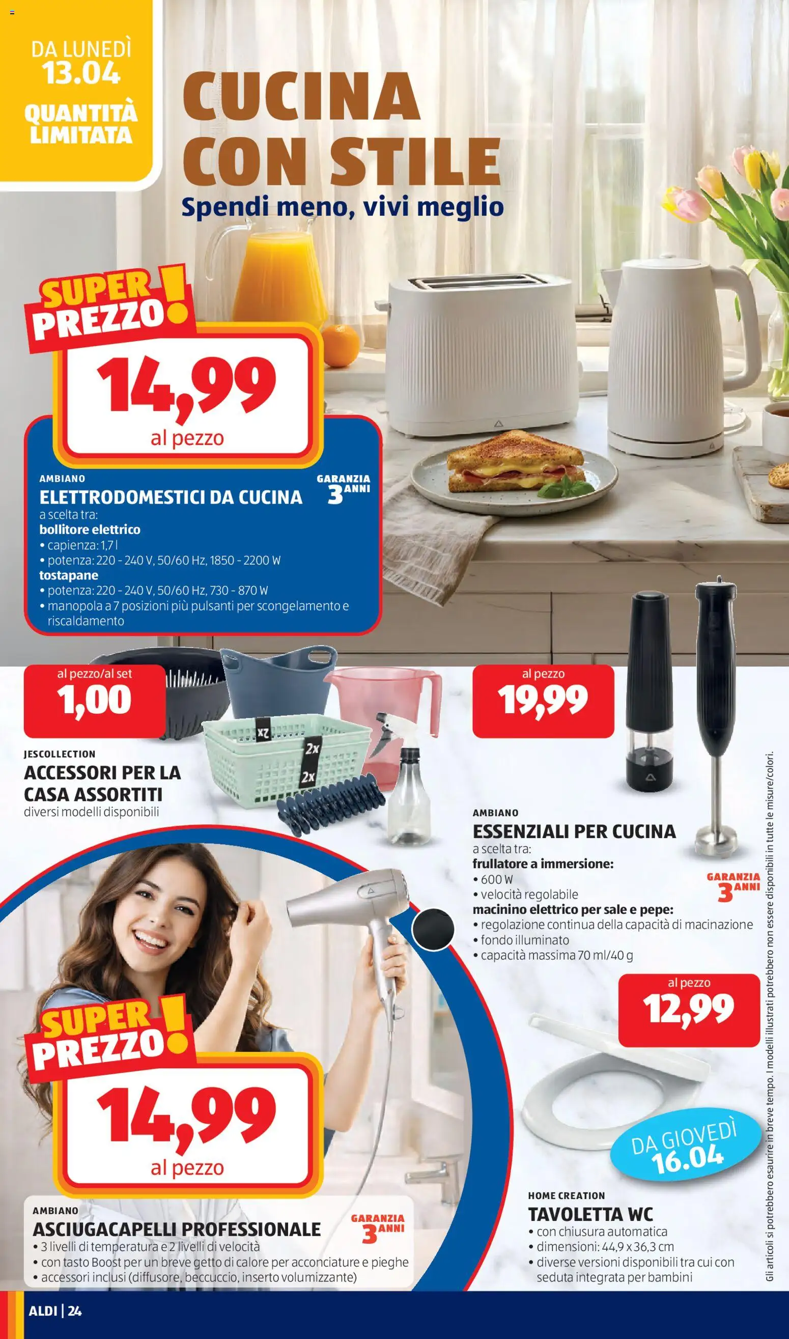 Volantino Aldi del 13.04.2026 | Pagina: 24 | Prodotti: Tavoletta wc, Pepe, Bollitore, WC