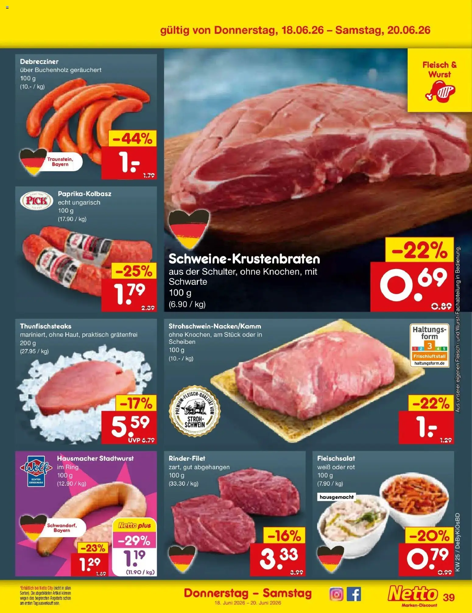 Netto Marken-Discount Prospekt Mistelbach – gültig ab 15.06.2026 | Seite: 51 | Produkte: Rinderfilet, Wurst, Fleisch