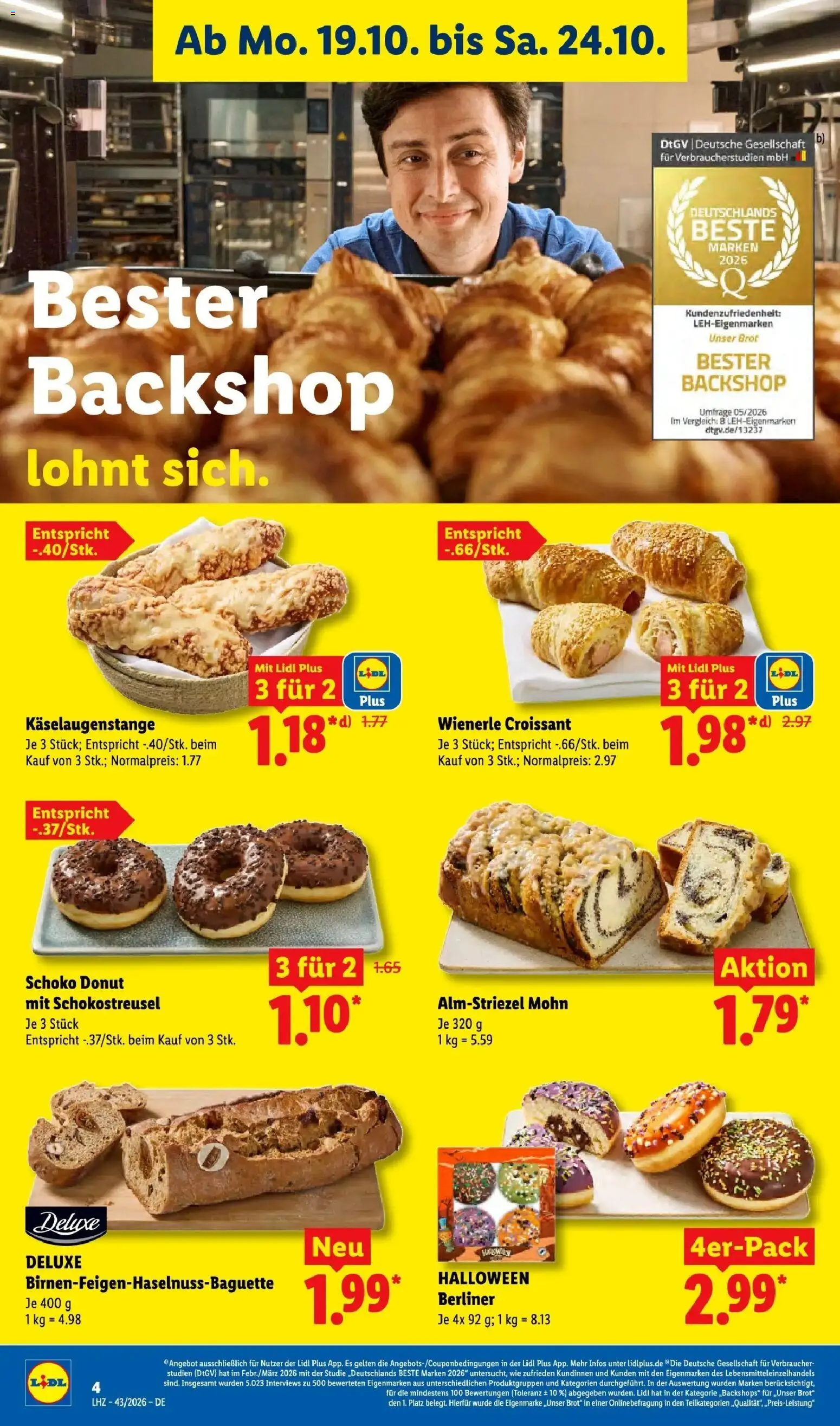 Lidl Prospekt Grimma (ab 19.10.2026) zum Blättern » Angebote | Seite: 10 | Produkte: Berliner, Baguette, Croissant, Brot