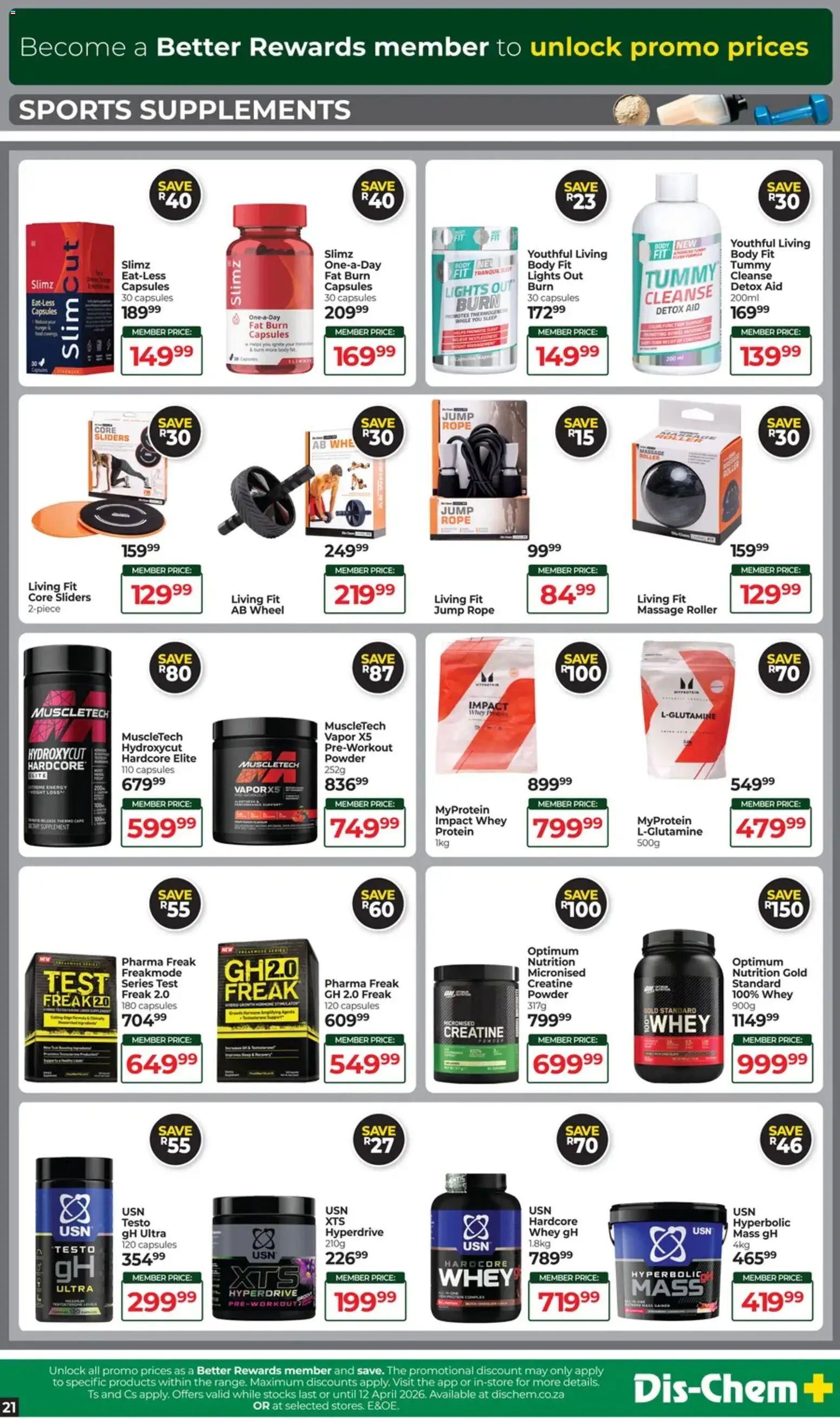 New Dis-Chem catalogue – valid from 17.03.2026 | Page: 21 | Products: Detergente líquido, Powder, Supplements