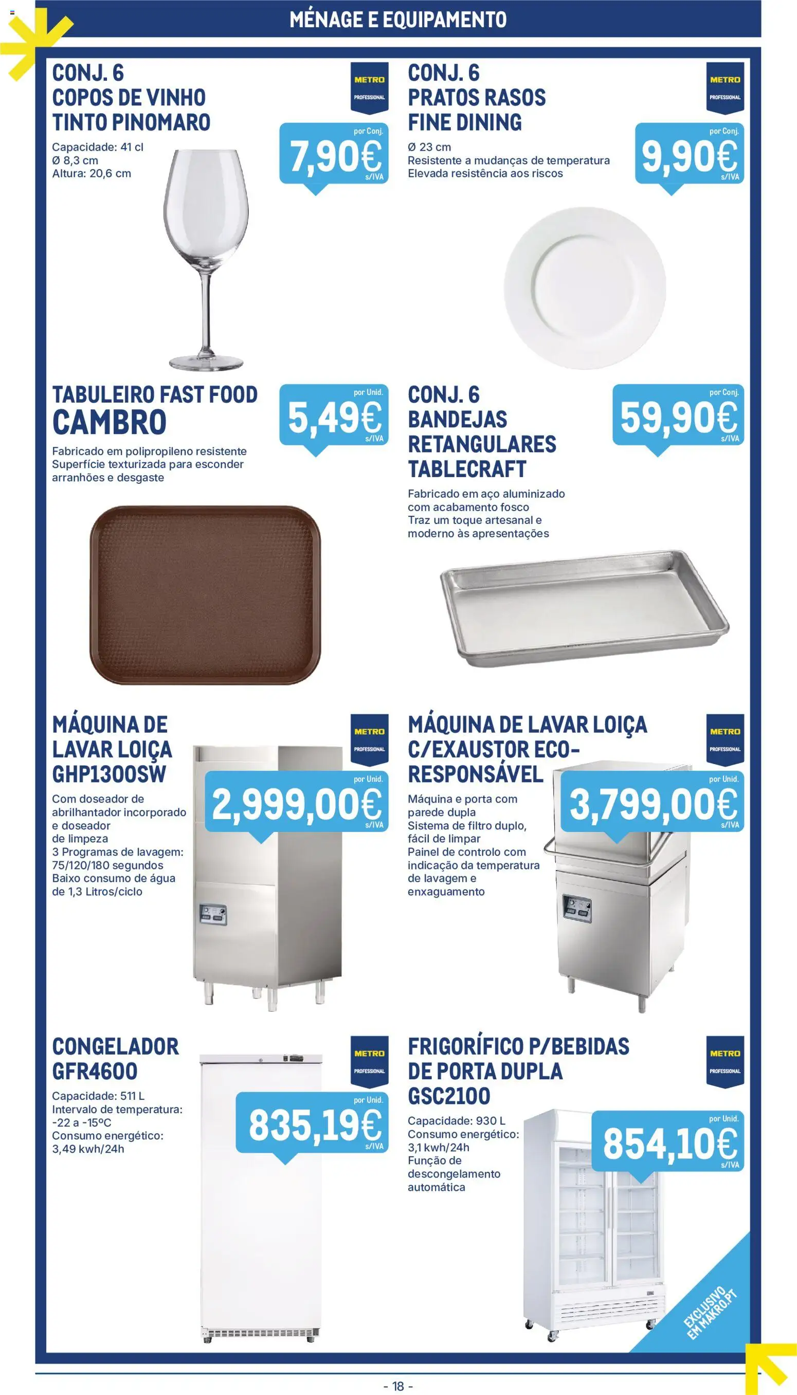 Makro folheto │ válido de 05.05.2026 | Página: 18 | Produtos: Copos, Pratos, Abrilhantador, Vinho
