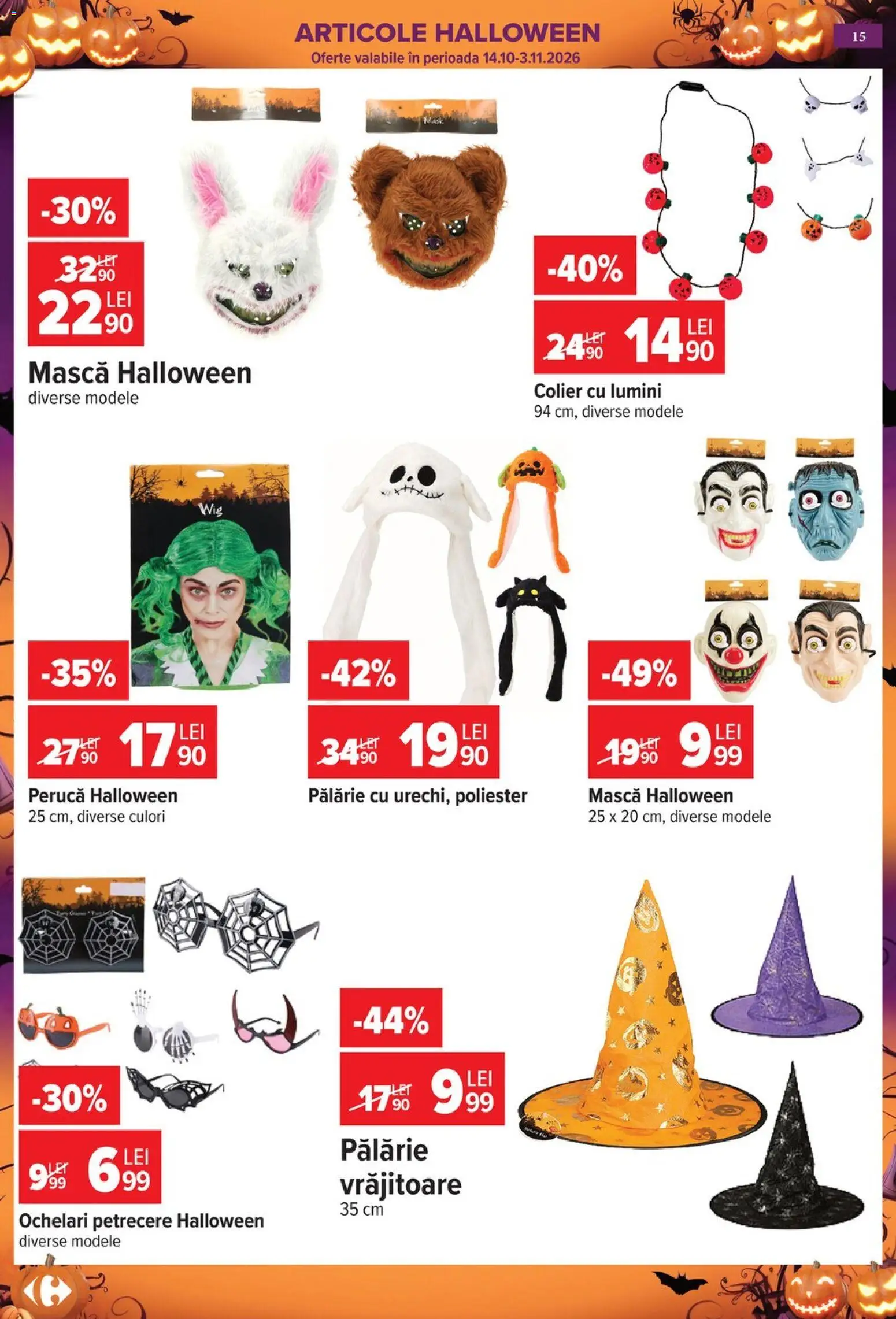 Noul catalog Carrefour – valabil de la 14.10.2026 | Pagină: 15 | Produse: Pălărie, Ochelari, Colier, Lumini