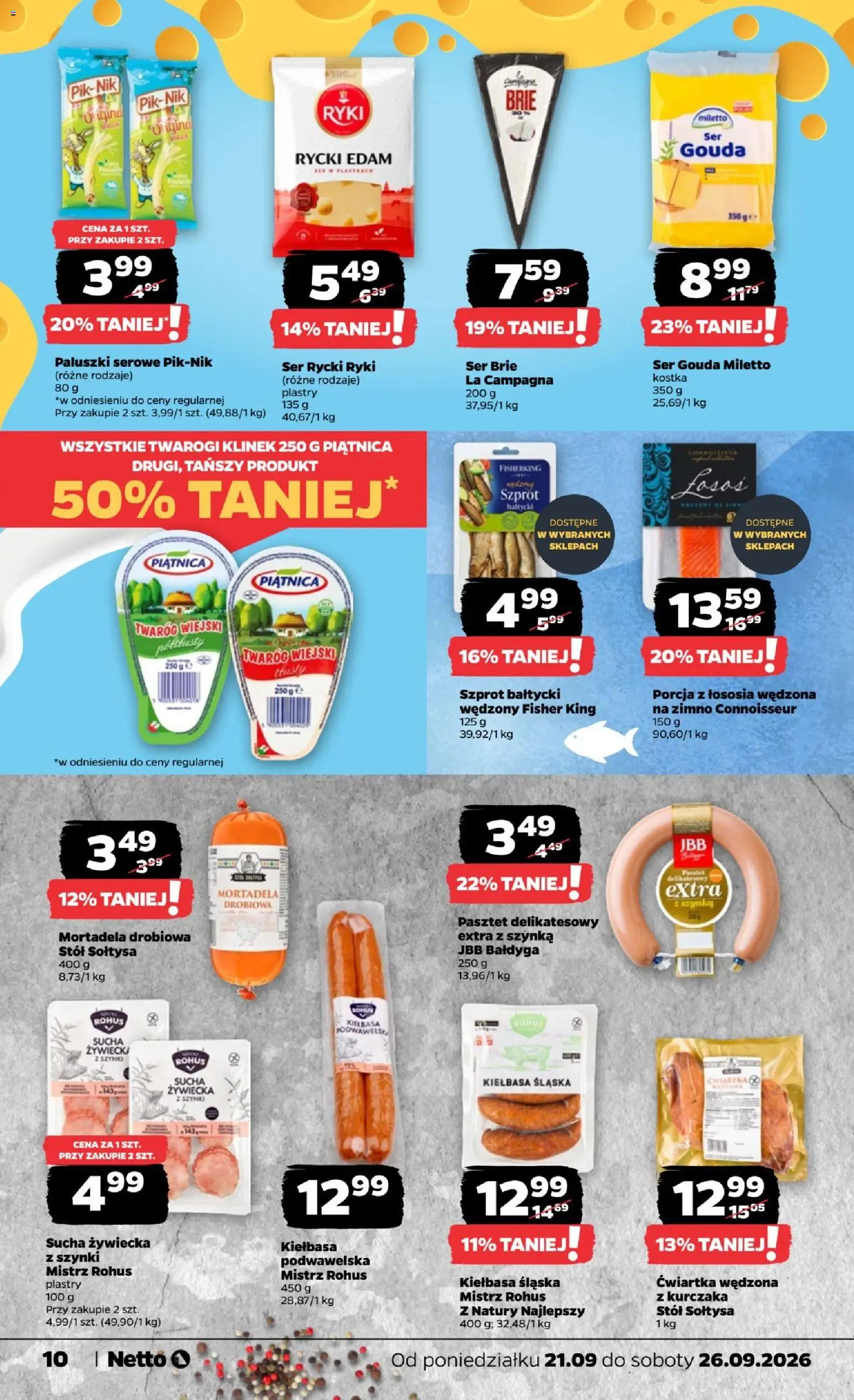 Netto gazetka od poniedziałku od 21.09.2026 | Strona: 10 | Produkty: Mortadela, Pasztet, Piątnica, Stół