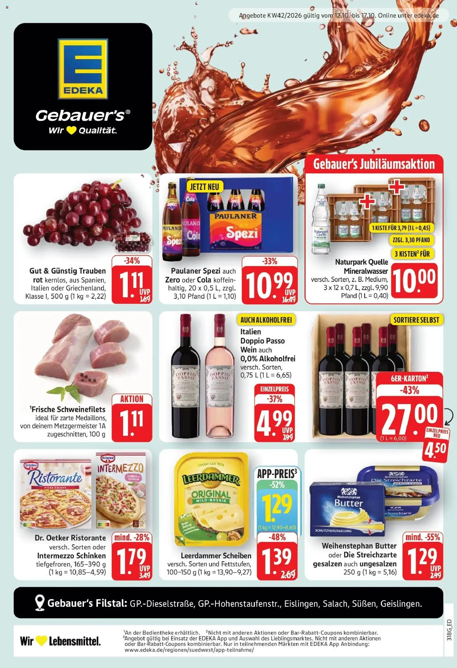 Edeka Prospekt Geislingen (ab 12.10.2026) » Angebote Online | Seite: 1 | Produkte: Ristorante, Butter, Mineralwasser, Paulaner