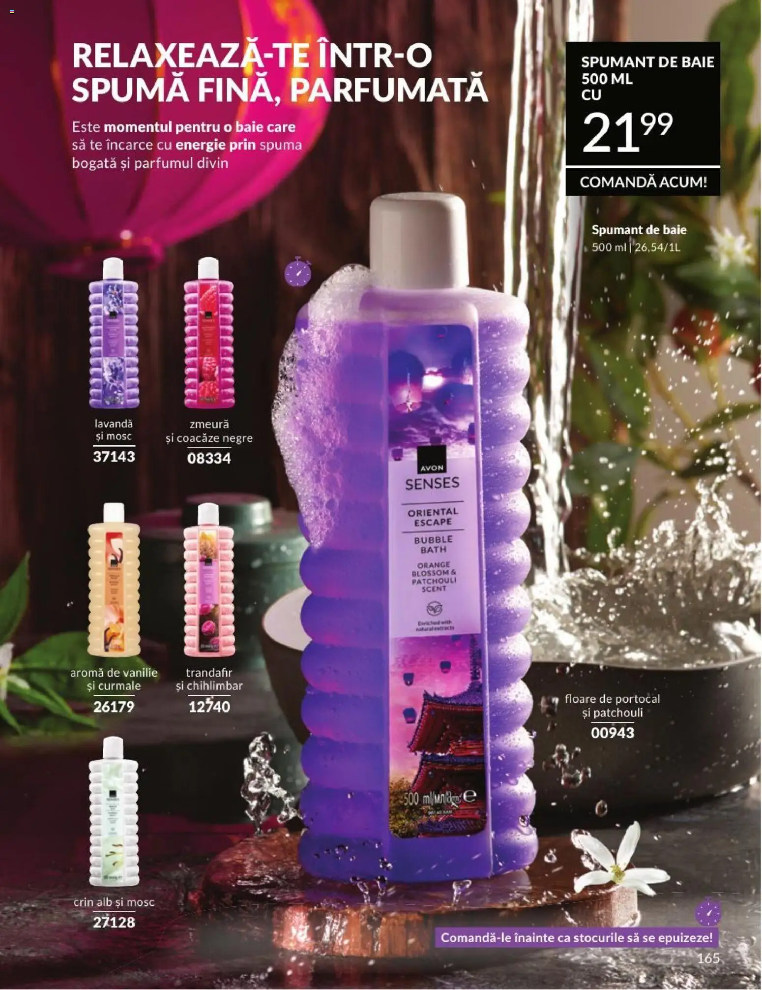 Noul catalog Avon – valabil de la 01.08.2026 | Pagină: 165 | Produse: Zmeură, Trandafir, Spumant de baie