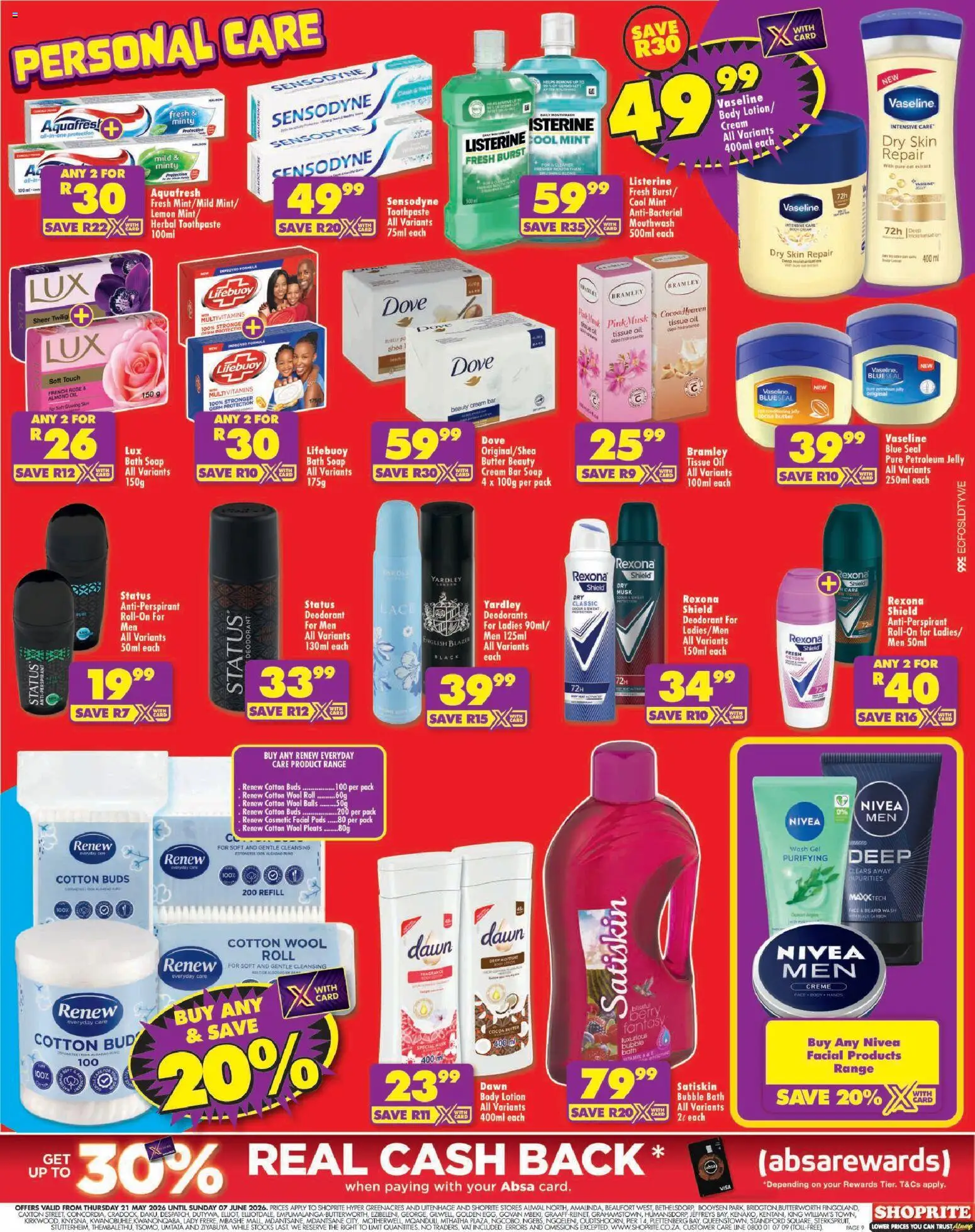 New Shoprite catalogue – valid from 21.05.2026 | Page: 9 | Products: Pads, Oil, Antiperspirant, Mouthwash