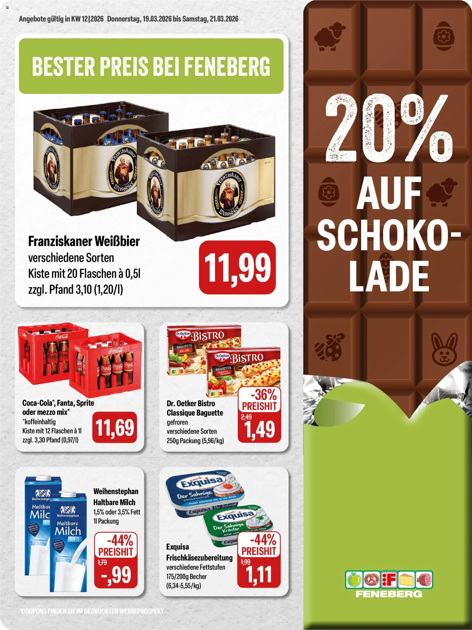 Feneberg Angebote – gültig ab 19.03.2026 | Seite: 1 | Produkte: Milch, Weißbier, Baguette, Salami