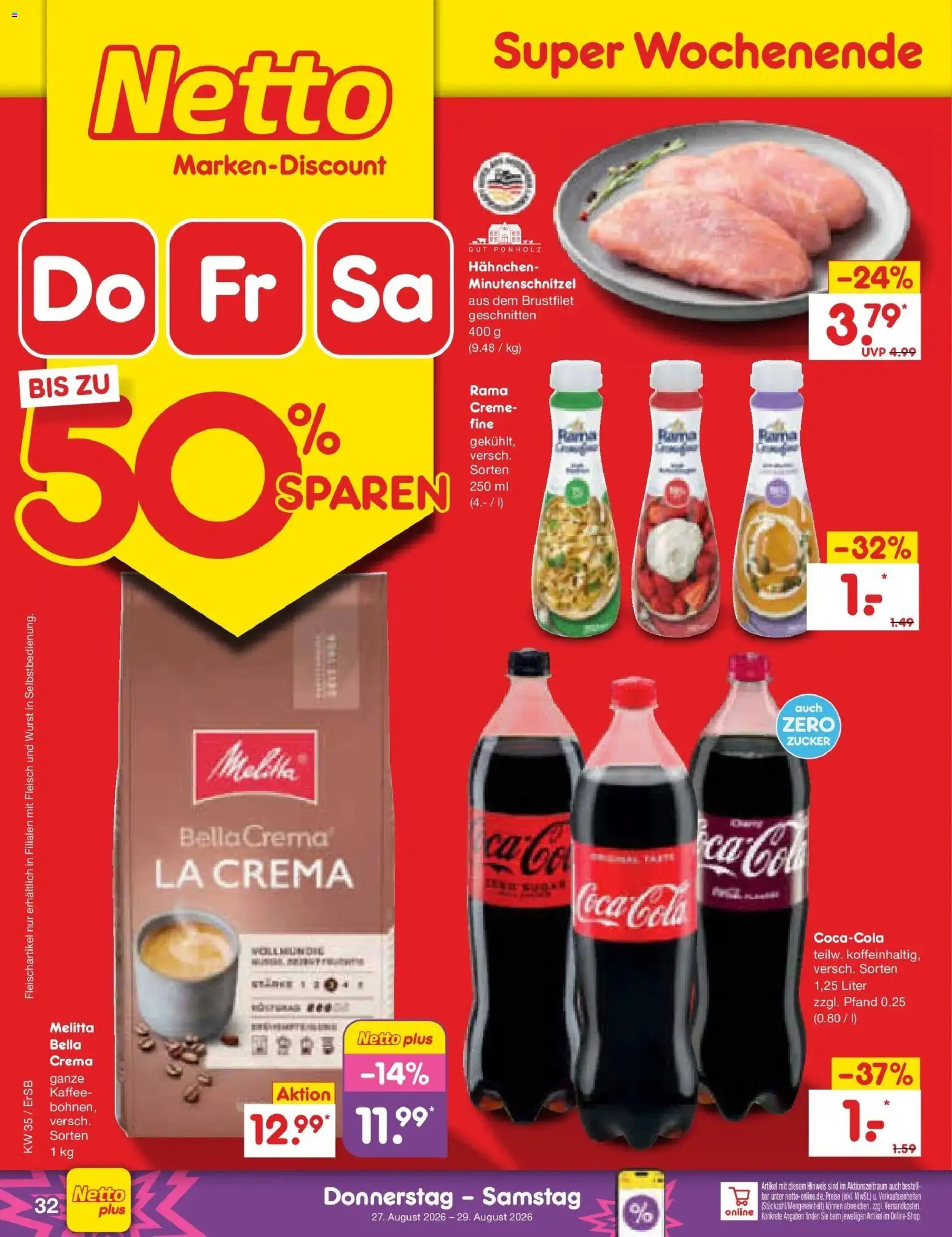 Netto Marken-Discount Prospekt Naumburg (ab 24.08.2026) » Angebote | Seite: 46 | Produkte: Melitta, Cola, Creme, Fleisch