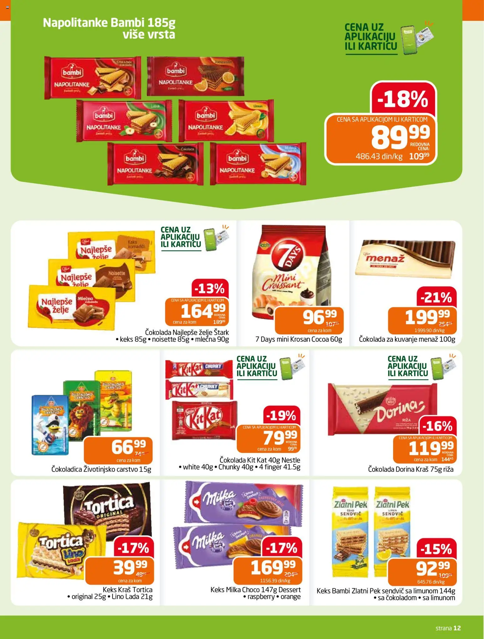 Gomex katalog - važi od 19.08.2026 | Strana: 12 | Proizvode: Čokolada za kuvanje, Lino lada, Čokoladica, Napolitanke