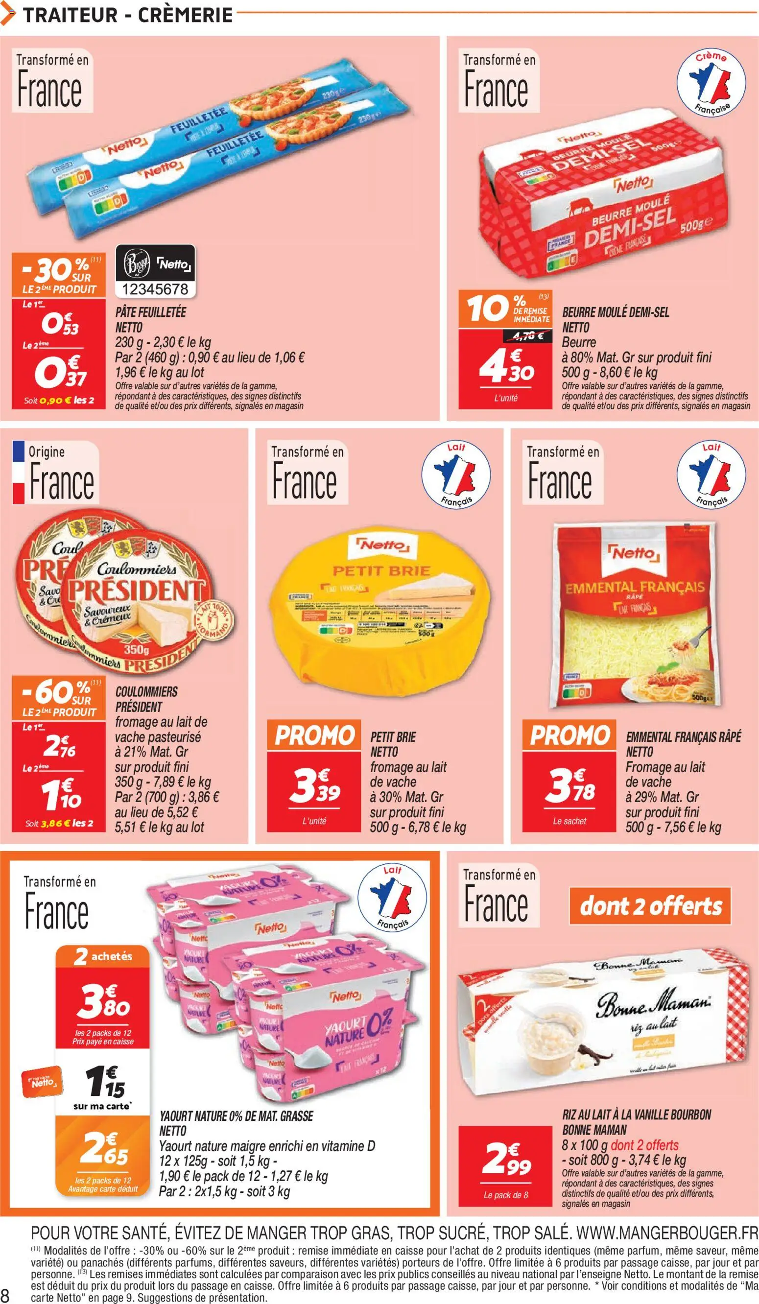 {H1} | Page: 8 | Produits: Emmental français râpé, Bonne Maman, Riz, Bourbon