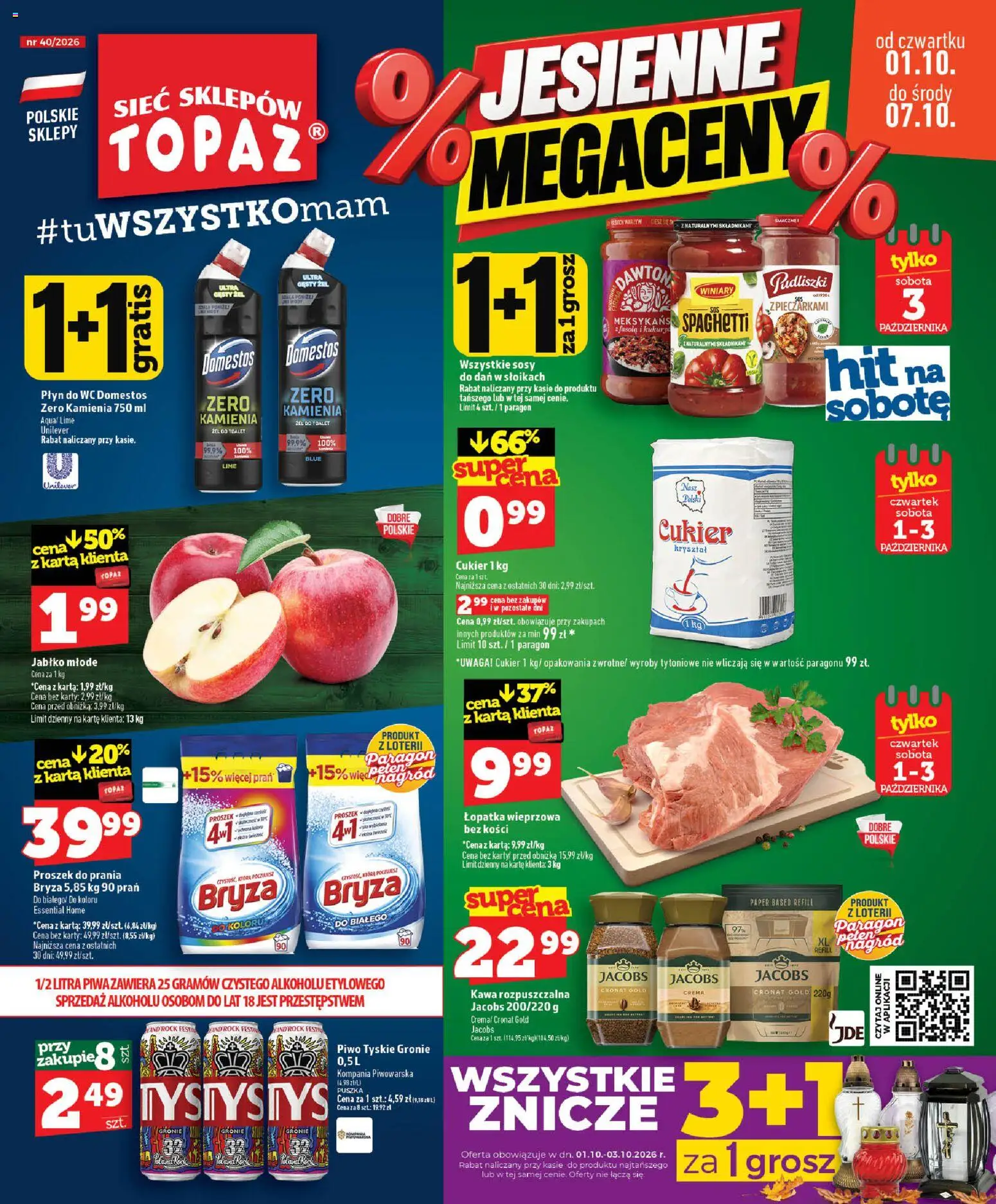 Topaz gazetka - MAZ od 01.10.2026 | Strona: 1 | Produkty: Proszek, Kawa, Sosy, Płyn do WC Domestos