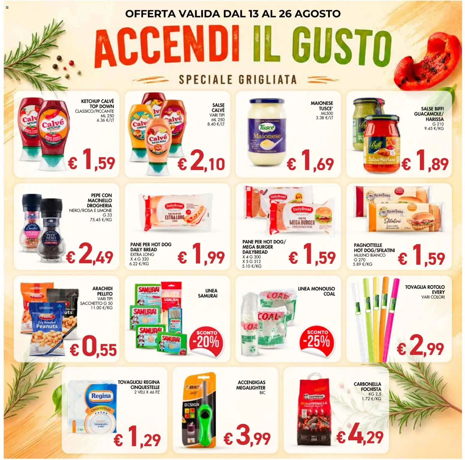 Volantino Coal del 13/08/2026 | Pagina: 19 | Prodotti: Pane, Piatto, Salse, Tovaglia