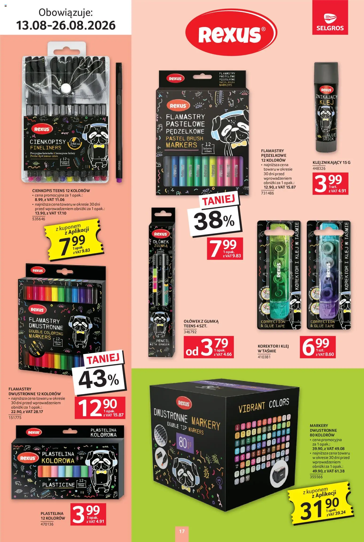 Selgros cash&carry gazetka - Szkola od 13.08.2026 | Strona: 17 | Produkty: Plastelina, Flamastry, Korektor