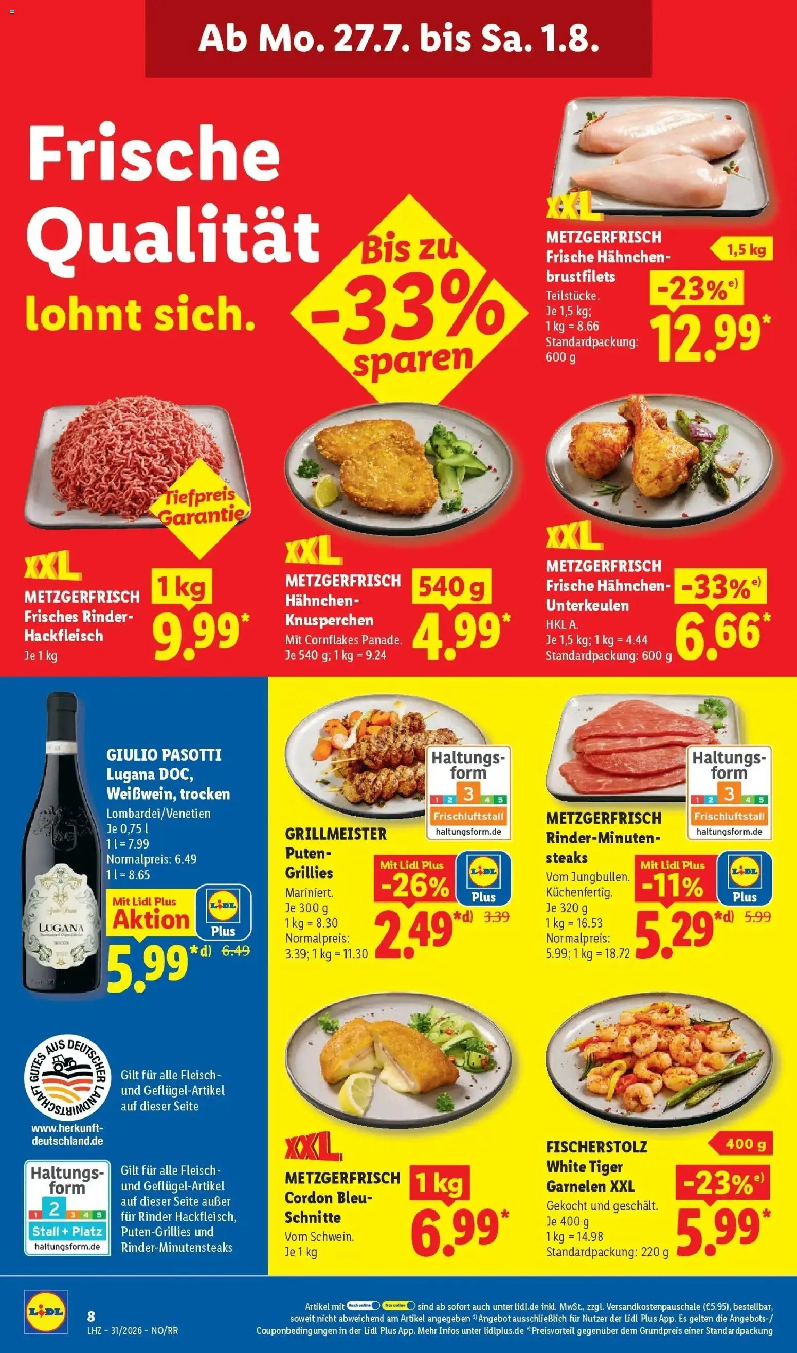 Lidl Prospekt Zülpich – gültig ab 27.07.2026 | Seite: 12 | Produkte: Hahnchen, Garnelen, Tiger garnelen, Hackfleisch