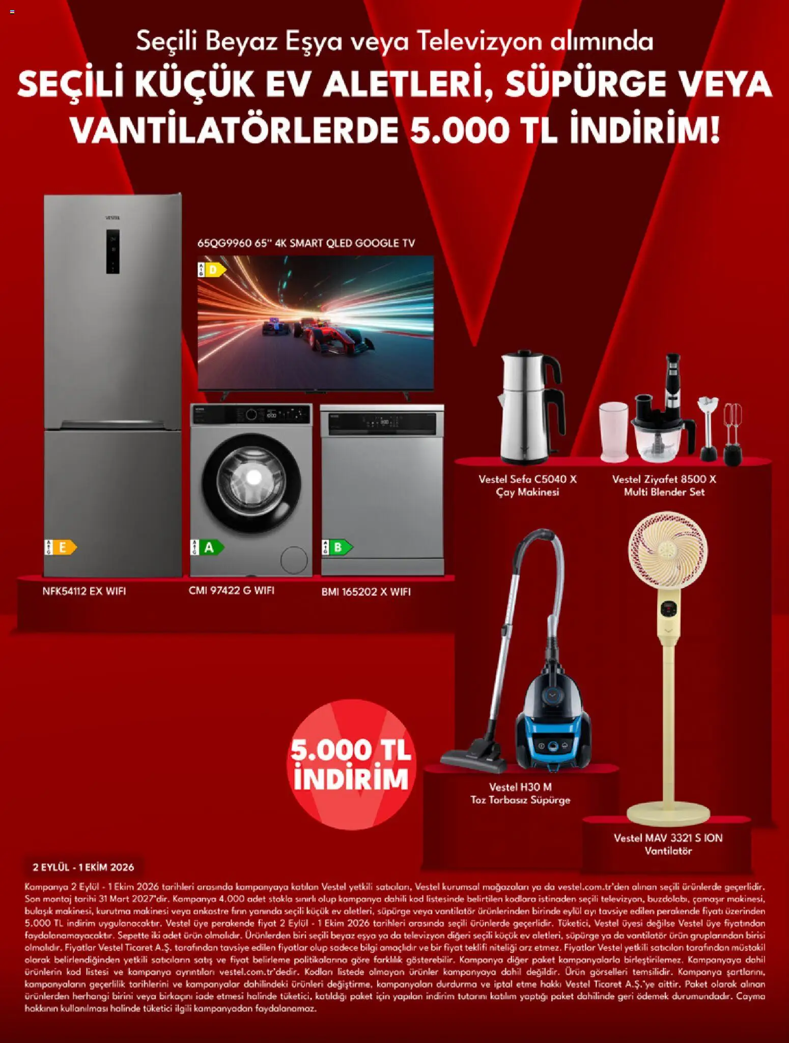 Vestel Katalog - 02 Eylül 2026 tarihinden itibaren geçerlidir | Sayfa: 7 | Ürünler: Blender, Televizyon, Fırın, Vantilatör
