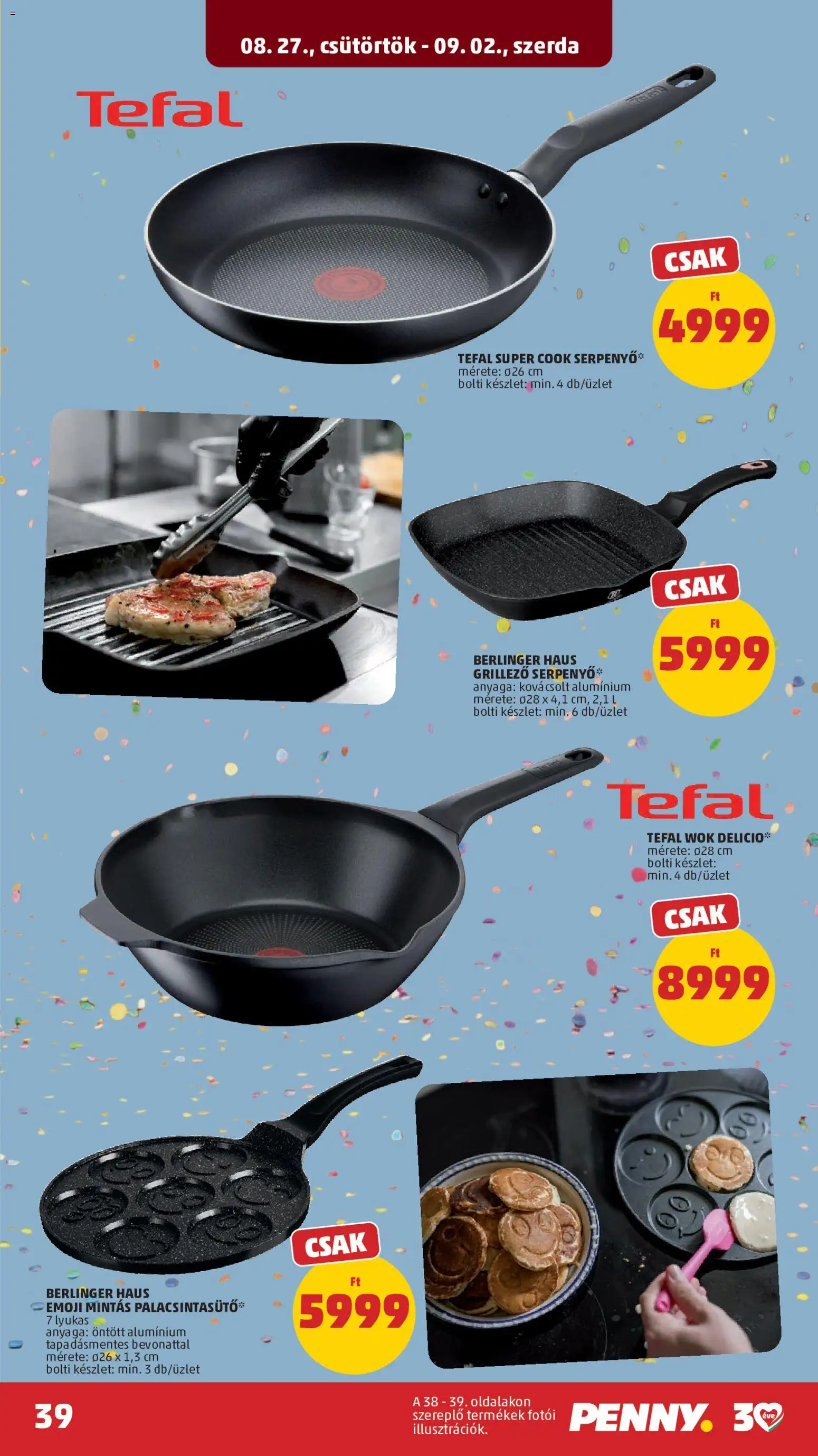 PENNY akciós ujság - amely érvényes a következő dátumtól: 2026.08.27. | Oldal: 43 | Termékek: Wok, Tefal, Grill, Palacsintasütő