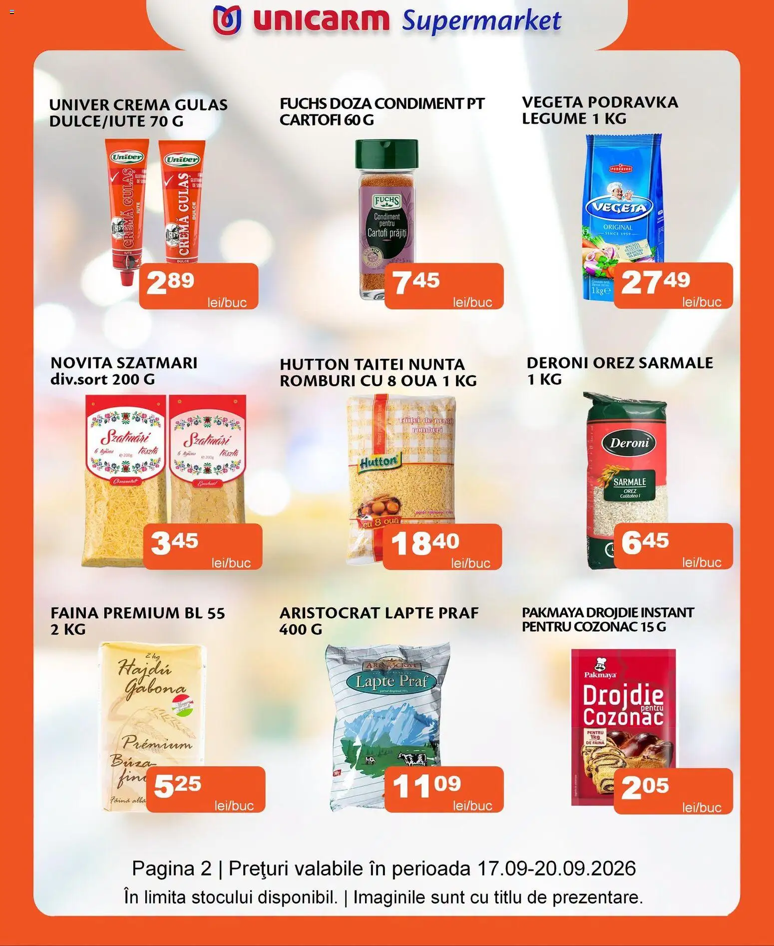 Noul catalog Unicarm – valabil de la 17.09.2026 | Pagină: 2 | Produse: Lapte praf, Ouă, Gulaș, Legume