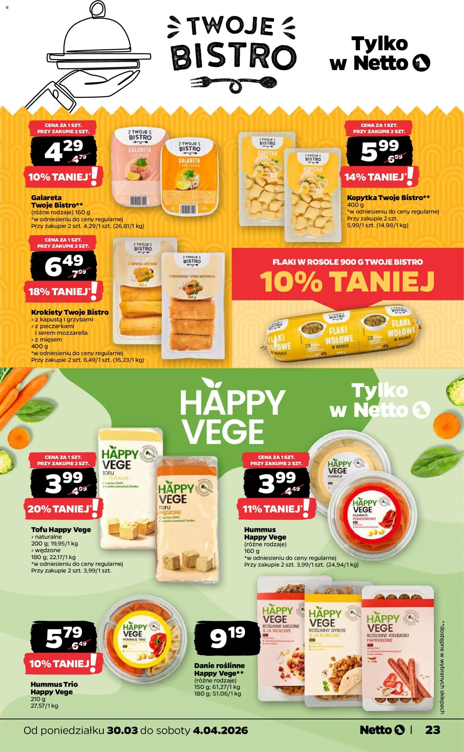 Netto gazetka od poniedziałku spożywcza od 30.03.2026 | Strona: 23 | Produkty: Kapusta, Krokiety, Kiełbaski, Mozzarella