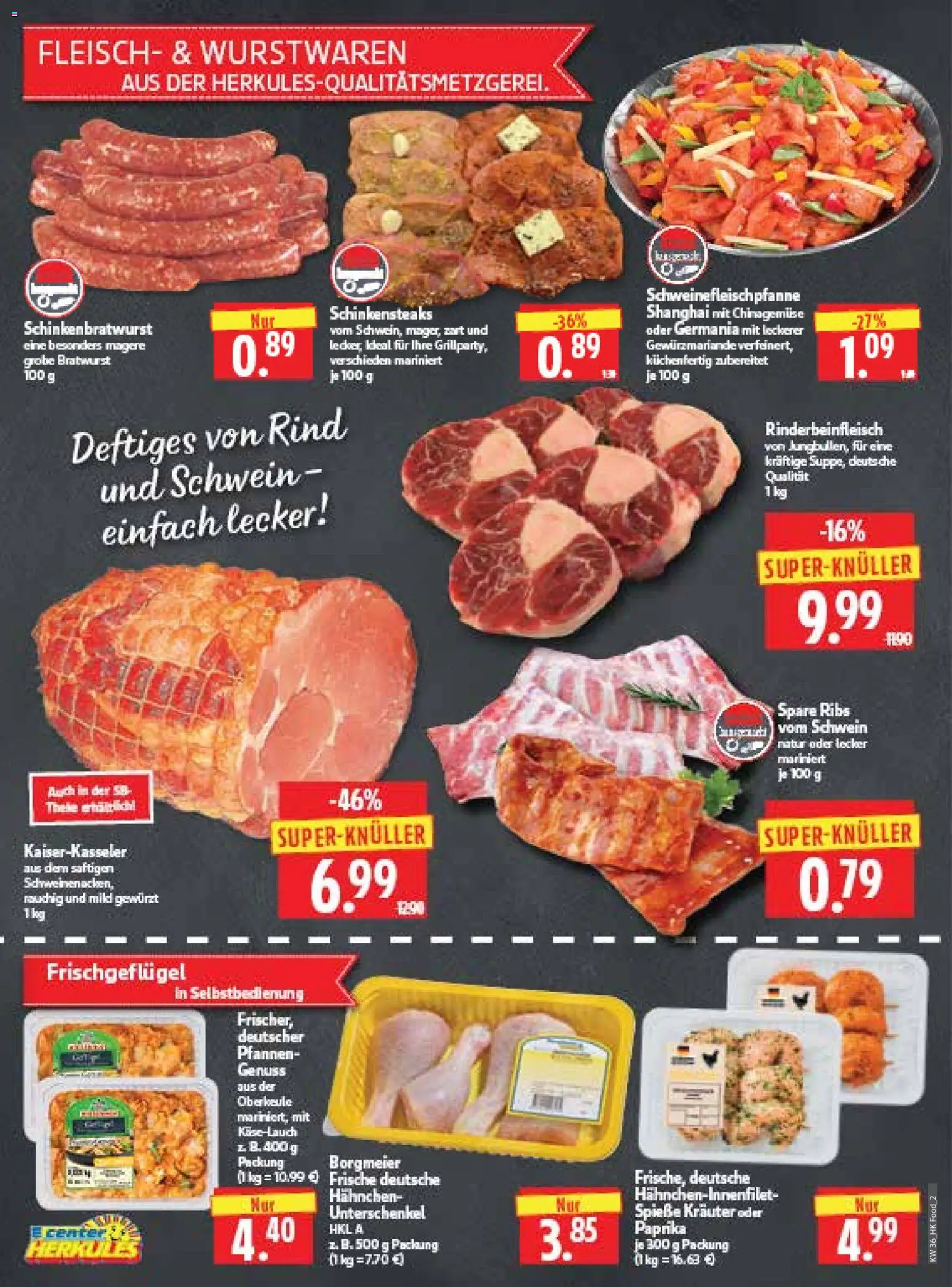 HERKULES Prospekt – gültig ab 31.08.2026 | Seite: 2 | Produkte: Hahnchen, Bratwurst, Spare ribs, Fleisch