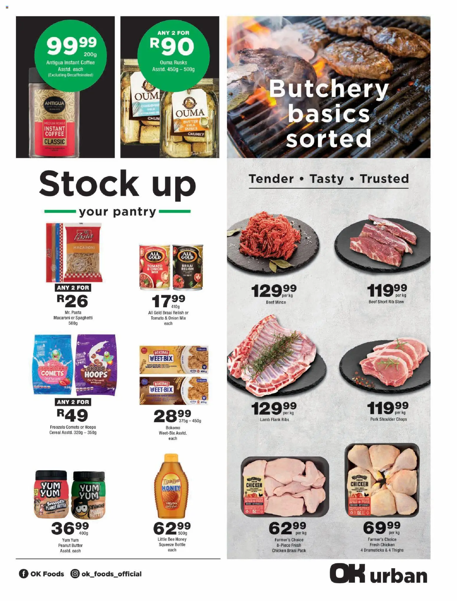 New OK Foods catalogue – valid from 15/07/2026 | Page: 3 | Products: Biscuits, Coffee, Pork, Pasta