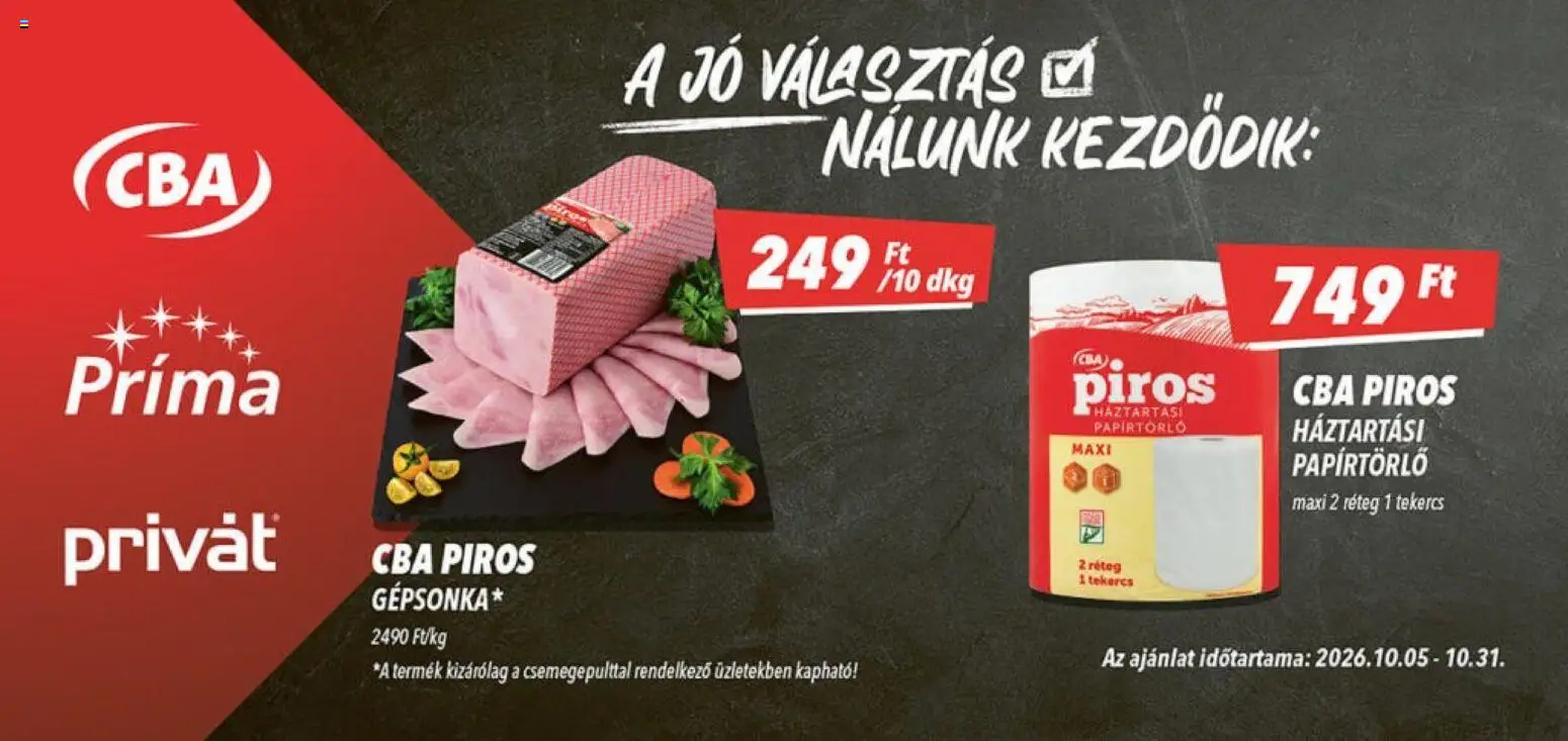 CBA Príma akciós ujság - amely érvényes a következő dátumtól: 2026.10.05. | Oldal: 3 | Termékek: Papírtörlő