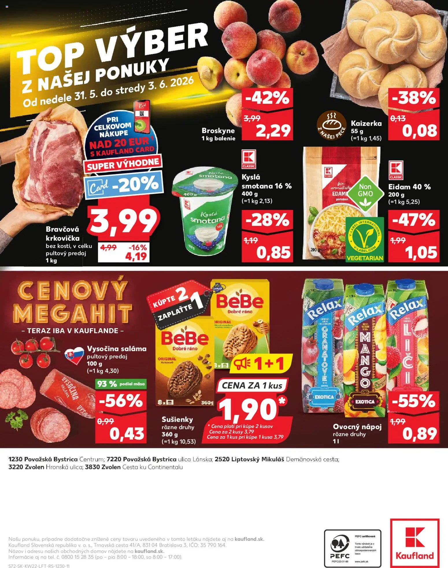 Nové Kaufland akcie – leták je platný od 28.05.2026 | Strana: 72 | Produkty: Saláma, Eidam, Kyslá smotana, Broskyne