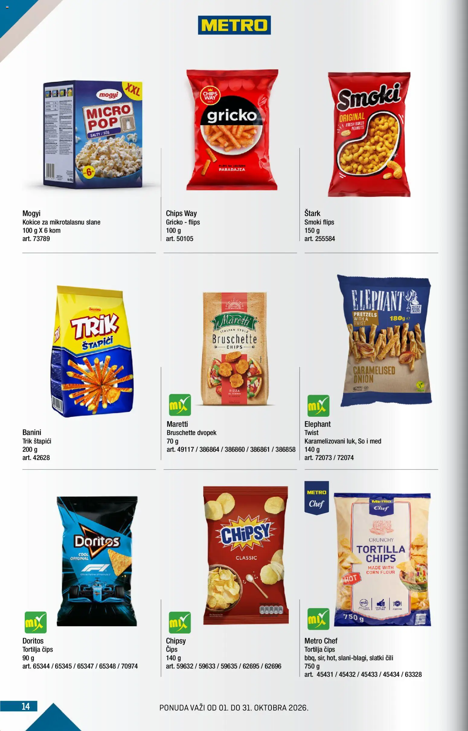 Metro katalog - važi od 01.10.2026 | Strana: 14 | Proizvode: Tortilja, Tortilja čips, Doritos, Med