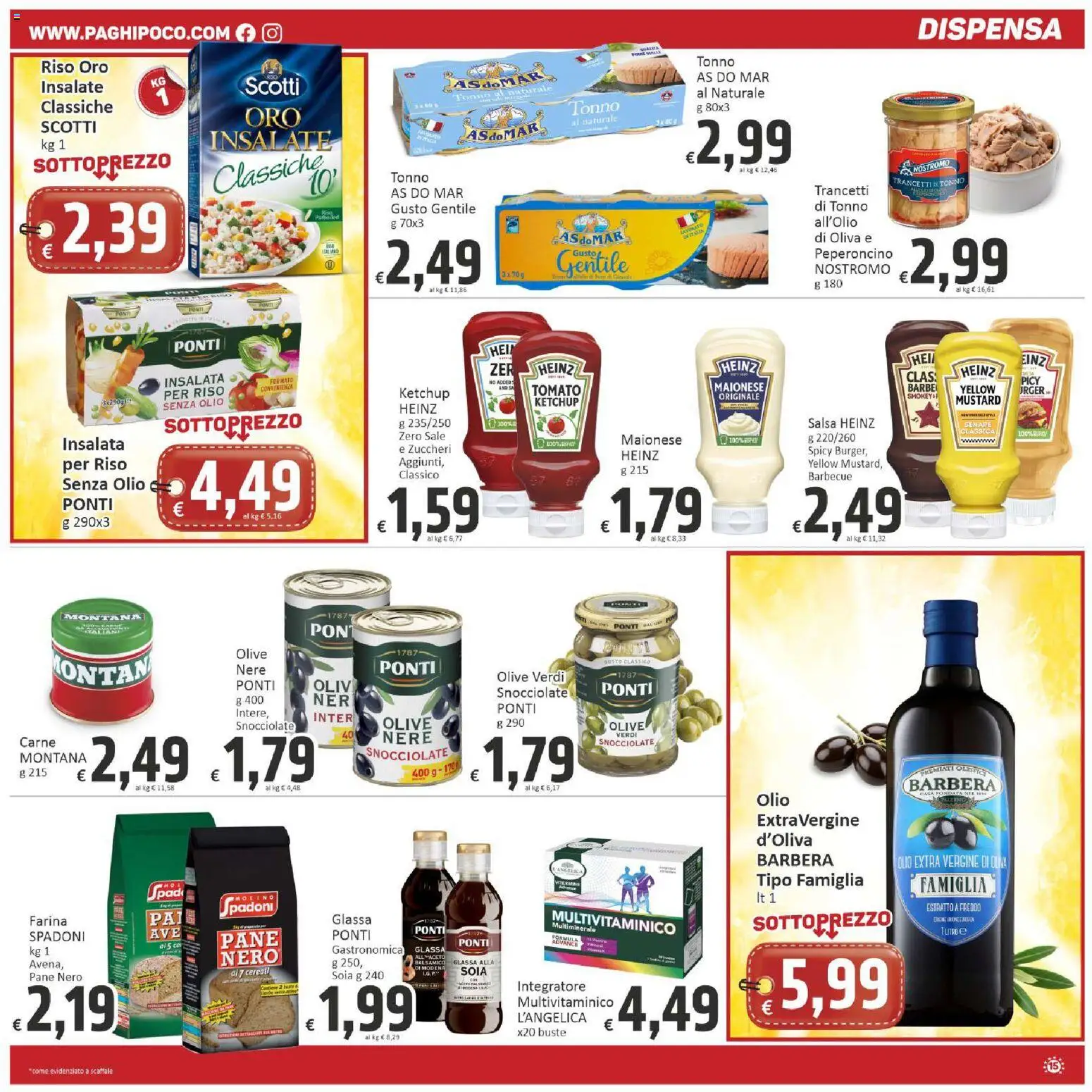 Volantino Paghi Poco del 28.04.2026 | Pagina: 15 | Prodotti: Insalata, Olive, Tonno, Scaffale