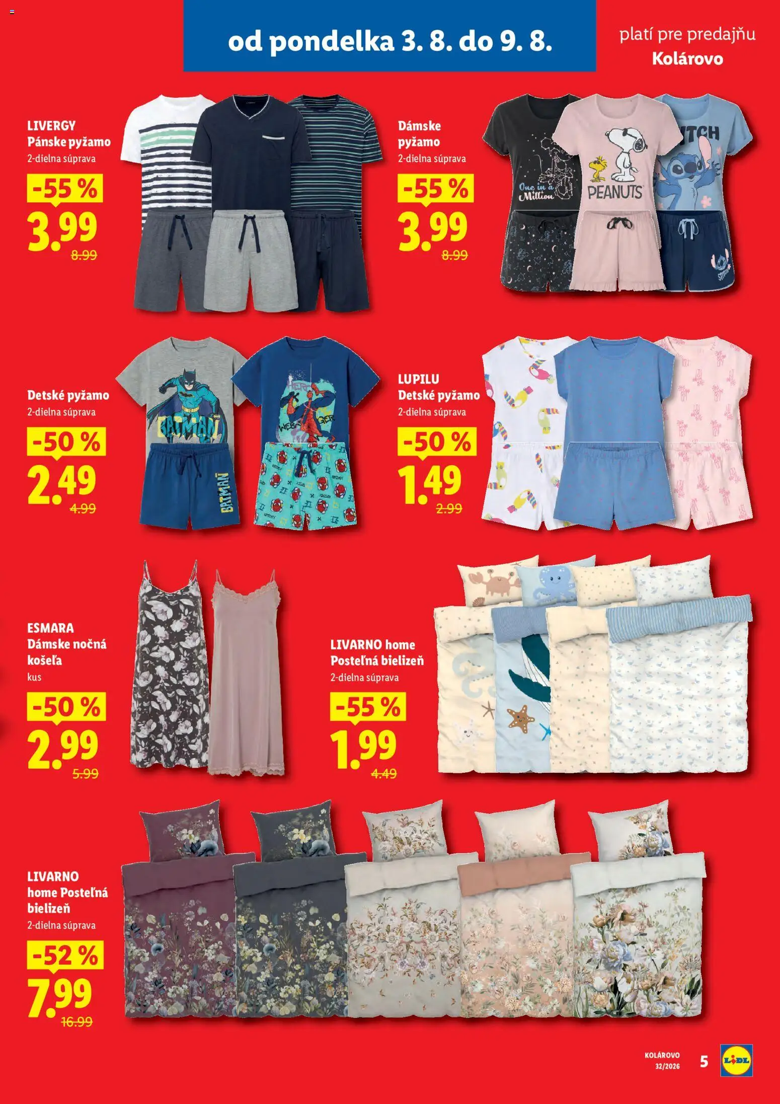 Nové Lidl akcie – leták je platný od 03.08.2026 | Strana: 5 | Produkty: Košeľa, Pyžamo
