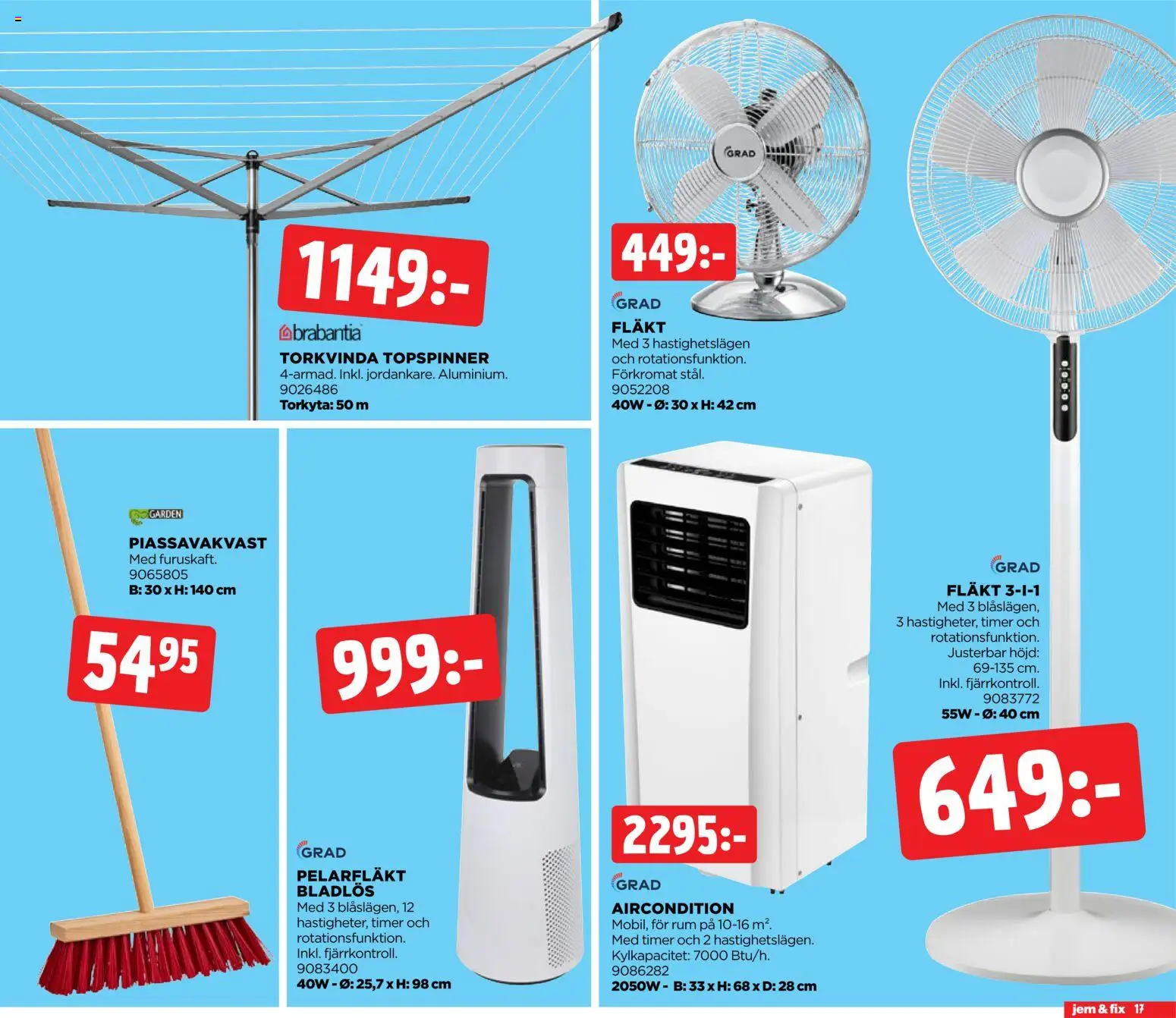 Jem & Fix reklamblad aktuell från 01.06.2026 | Sida: 17 | Produkter: Fläkt, Torkvinda, Pelarfläkt