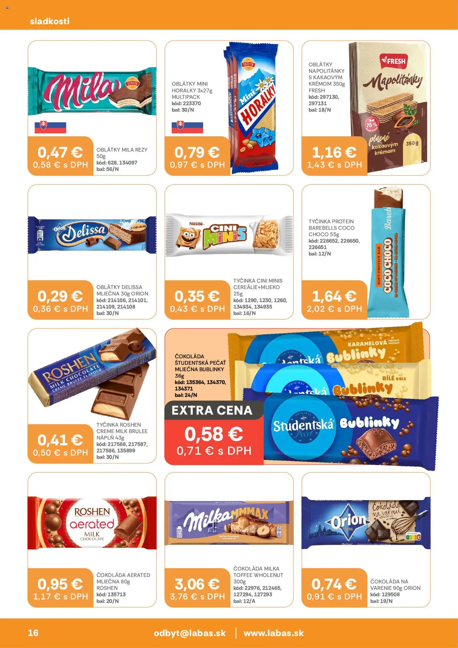Nové Labaš akcie – leták je platný od 11.09.2026 | Strana: 16 | Produkty: Protein, Oblátky, Študentská pečať, Milka