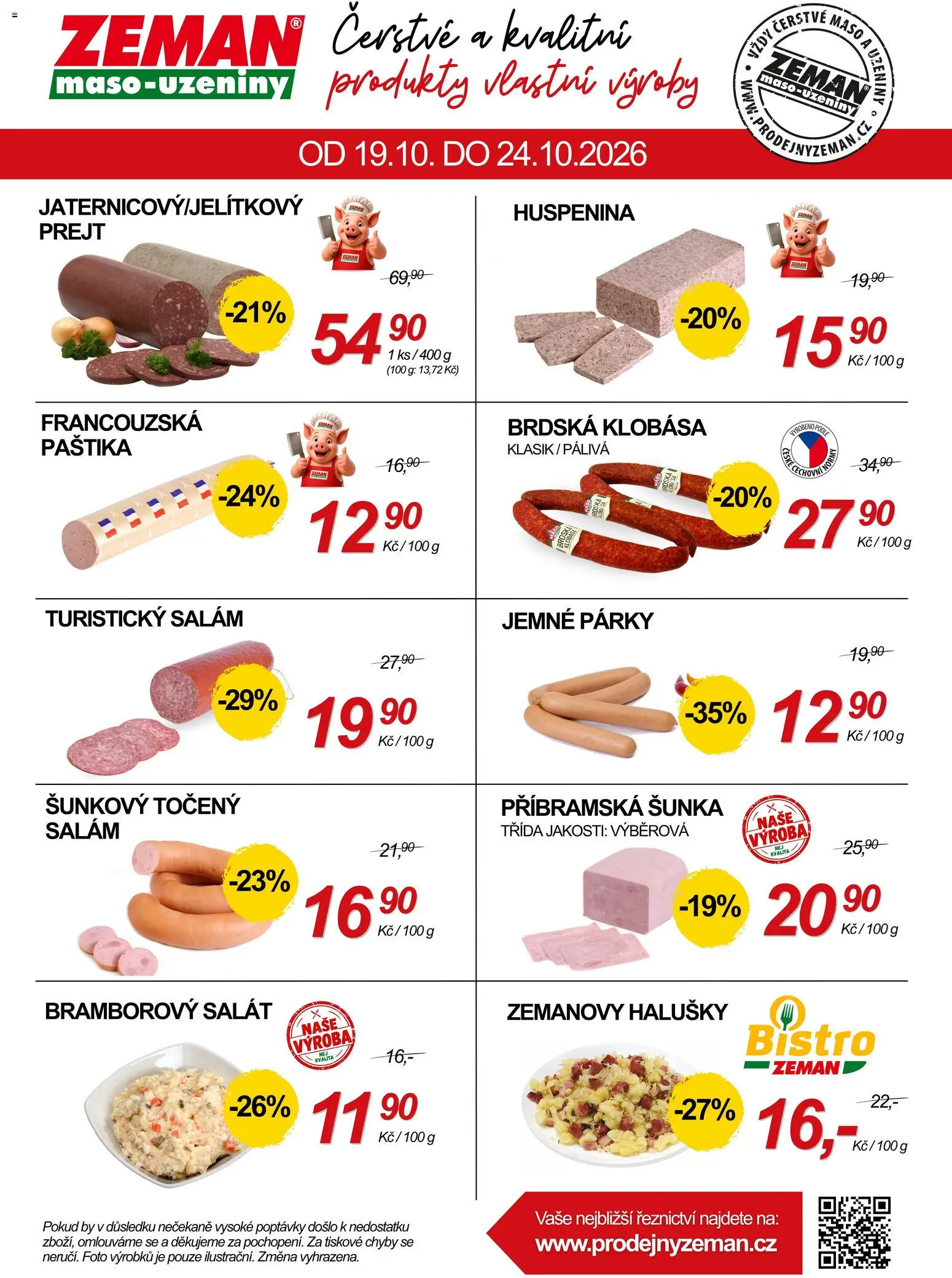 Prodejny Zeman leták od 19.10.2026 | Strana: 2 | Produkty: Bramborový salát, Šunka, Salát, Uzeniny