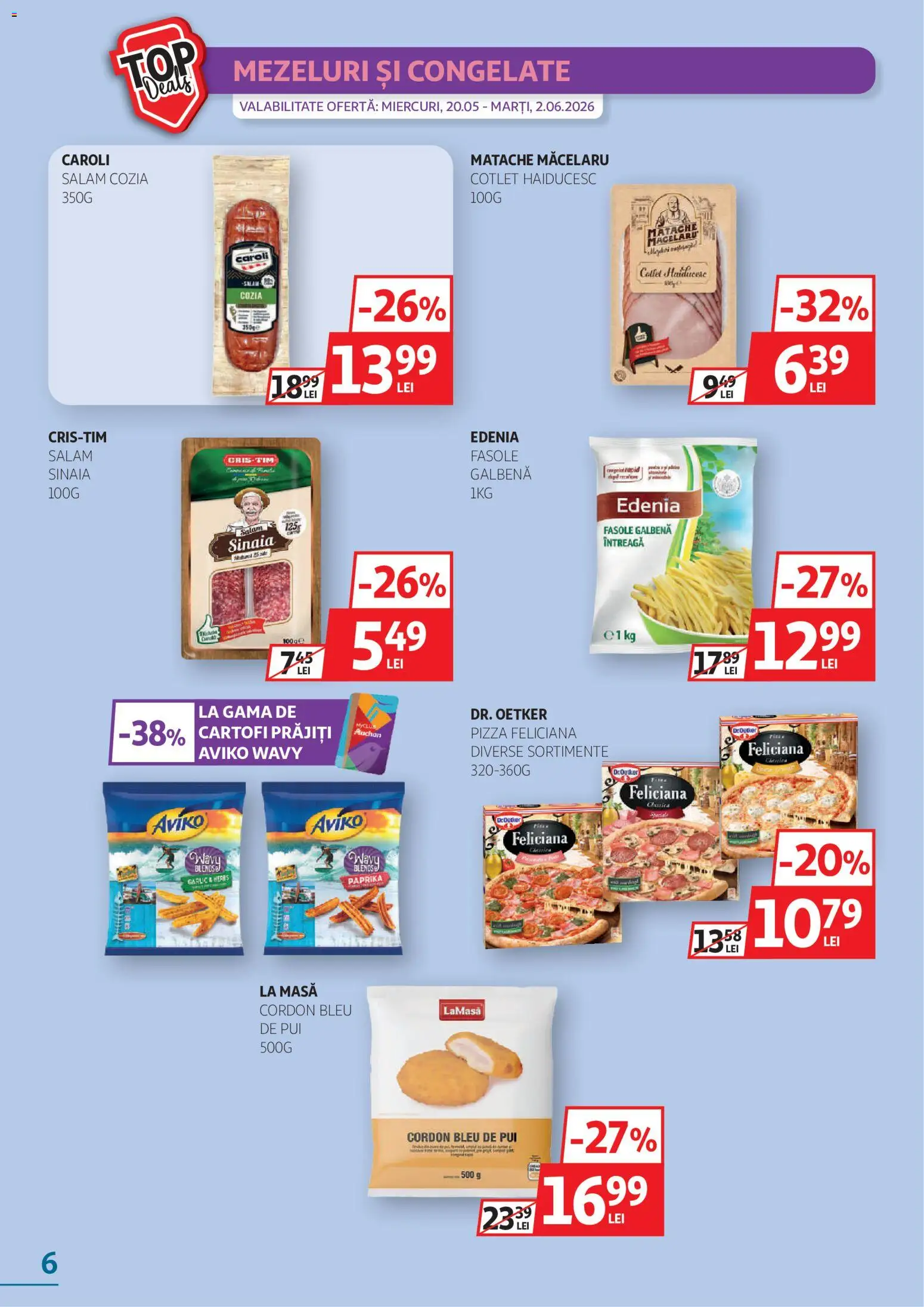 Noul catalog Auchan – valabil de la 20.05.2026 | Pagină: 6 | Produse: Masă, Cordon bleu, Pizza, Cartofi