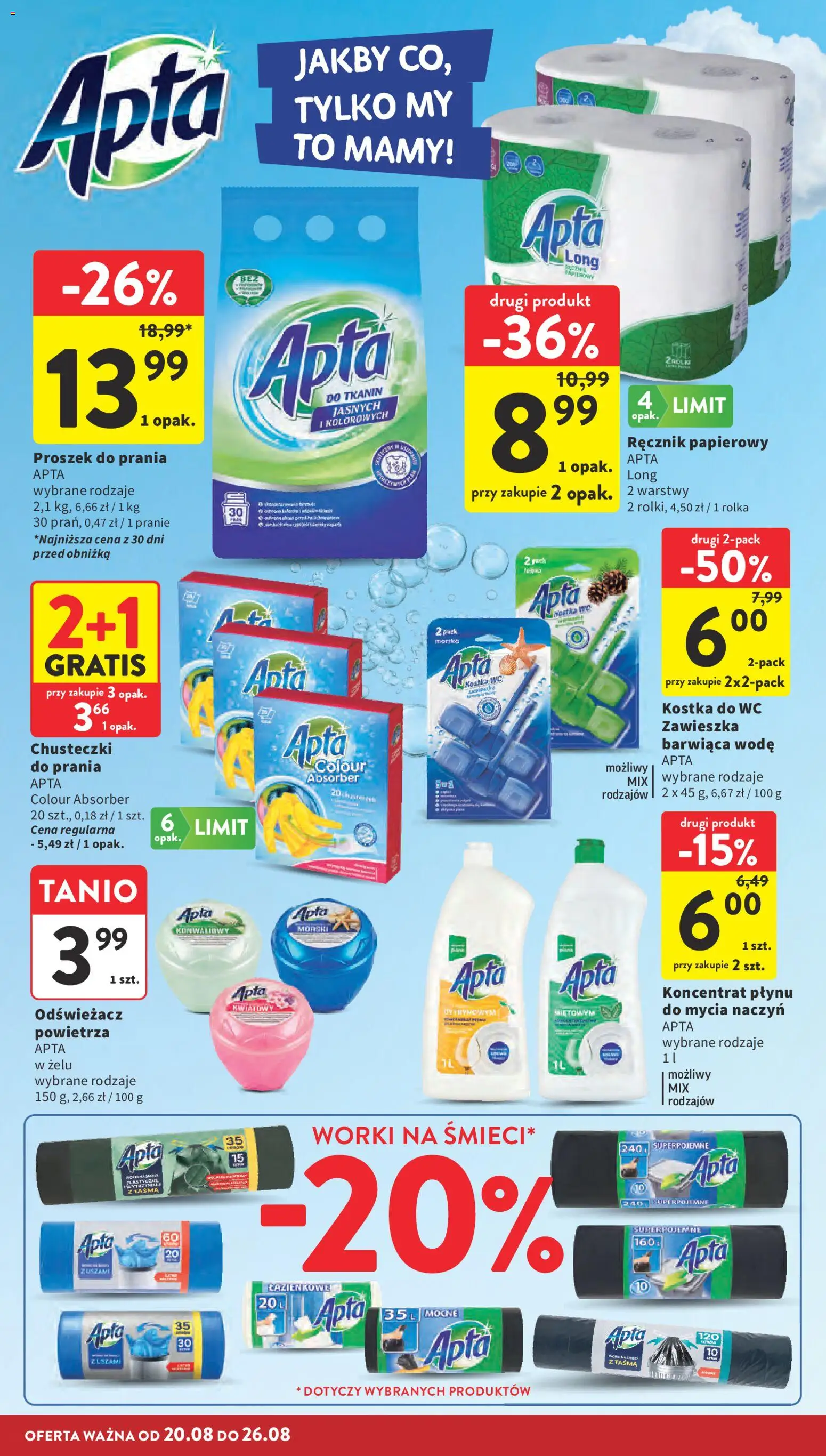 Intermarche gazetka od 20.08.2026 | Strona: 38 | Produkty: Odświeżacz, Proszek, Kostka do WC, Ręcznik papierowy
