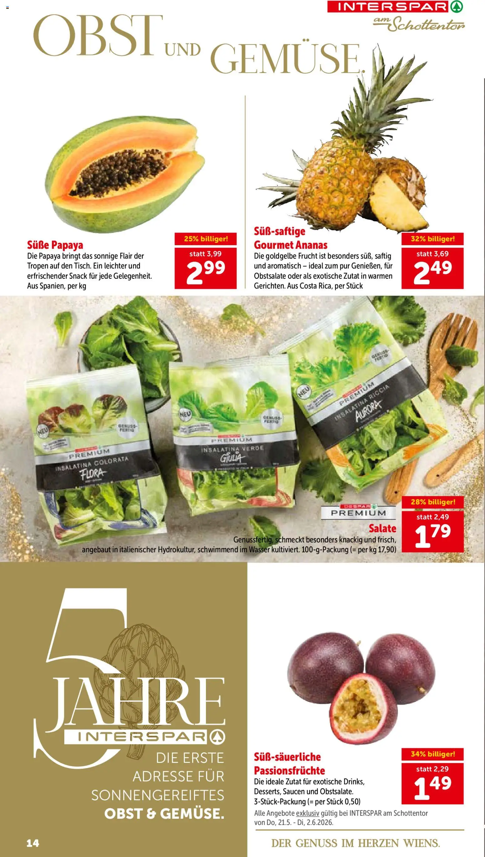 Interspar 5 Jahre am Schottentor gültig ab 21.05.2026 | Seite: 14 | Produkte: Wasser, Gemüse, Obst, Ananas