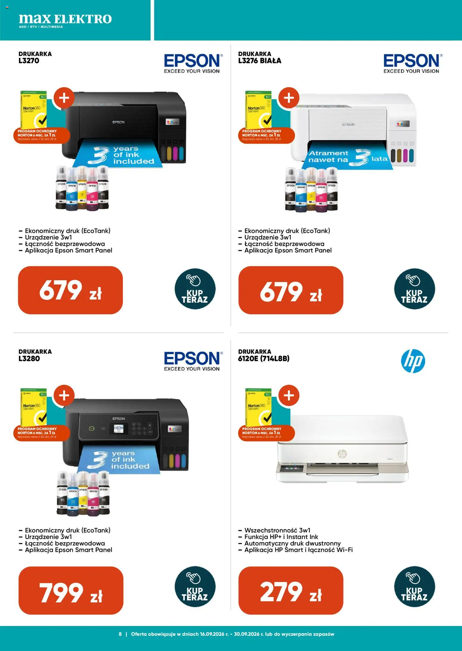 Max elektro gazetka od 16.09.2026 | Strona: 8 | Produkty: Drukarka