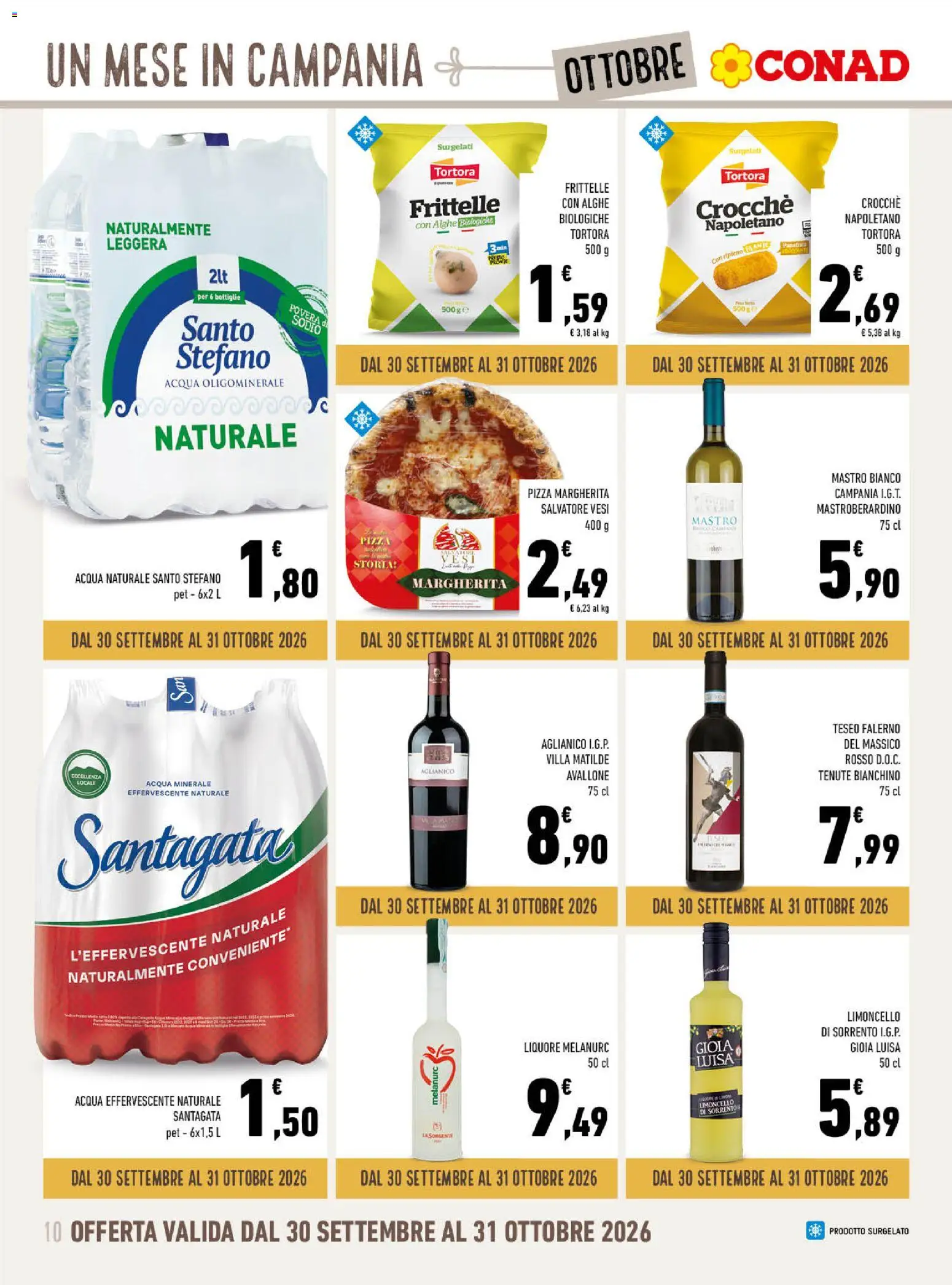 Volantino Conad del 30/09/2026 | Pagina: 10 | Prodotti: Acqua, Limoncello, Acqua minerale, Liquore