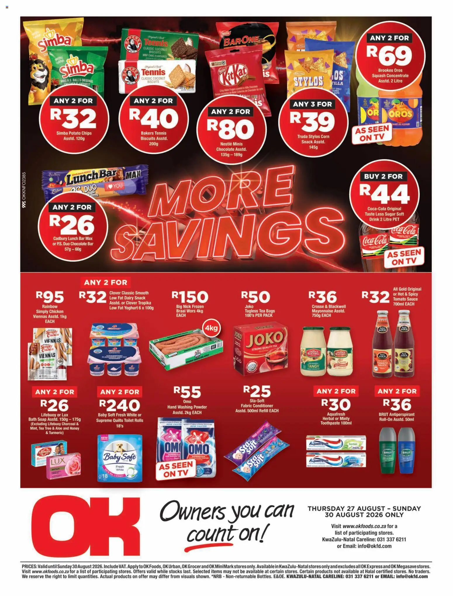 New OK Foods catalogue – valid from 27/08/2026 | Page: 2 | Products: Squash, Toilet, Biscuits, Tomato sauce