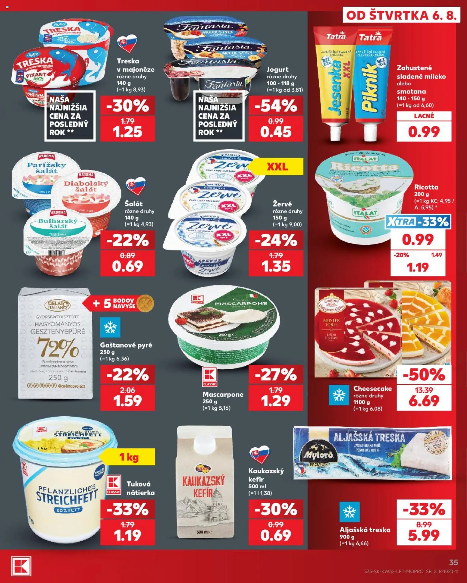 Nové Kaufland akcie – leták je platný od 06.08.2026 | Strana: 35 | Produkty: Mlieko, Smotana, Ryba, Šalát