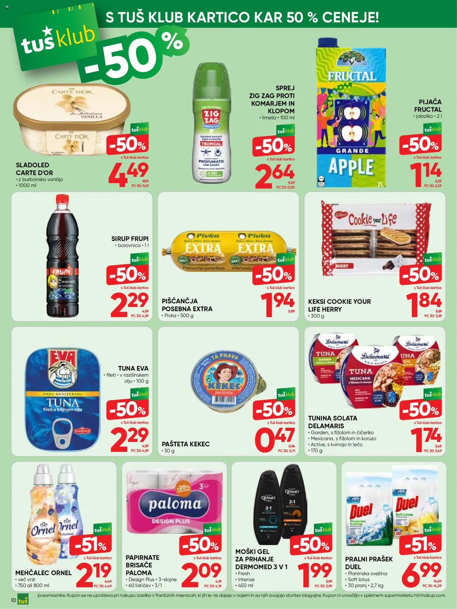 Novi Tuš katalog ponudbe – veljaven od 10.06.2026 | Stran: 10 | Izdelki: Keksi, Prašek, Pralni prašek, Sirup