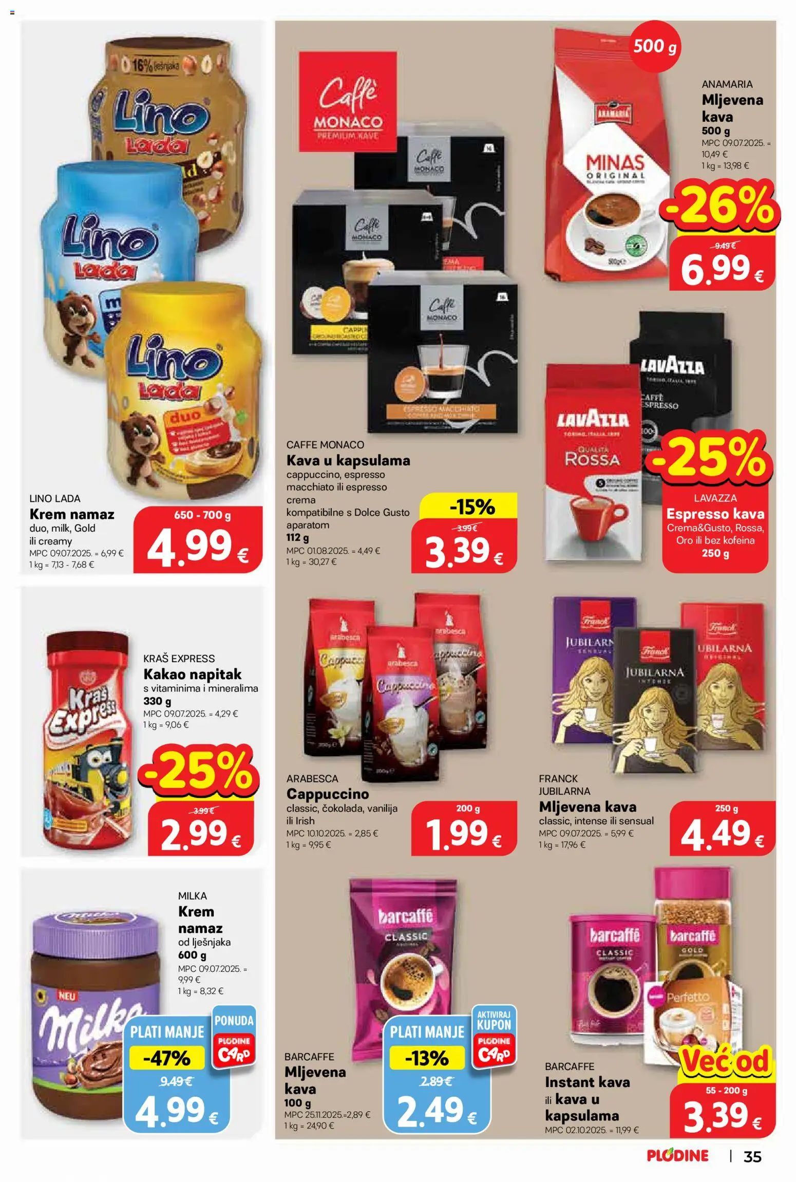 Plodine katalog | vrijedi od 13.05.2026 | Stranica: 35 | Proizvodi: Lino Lada, Kava, Milka, Cappuccino