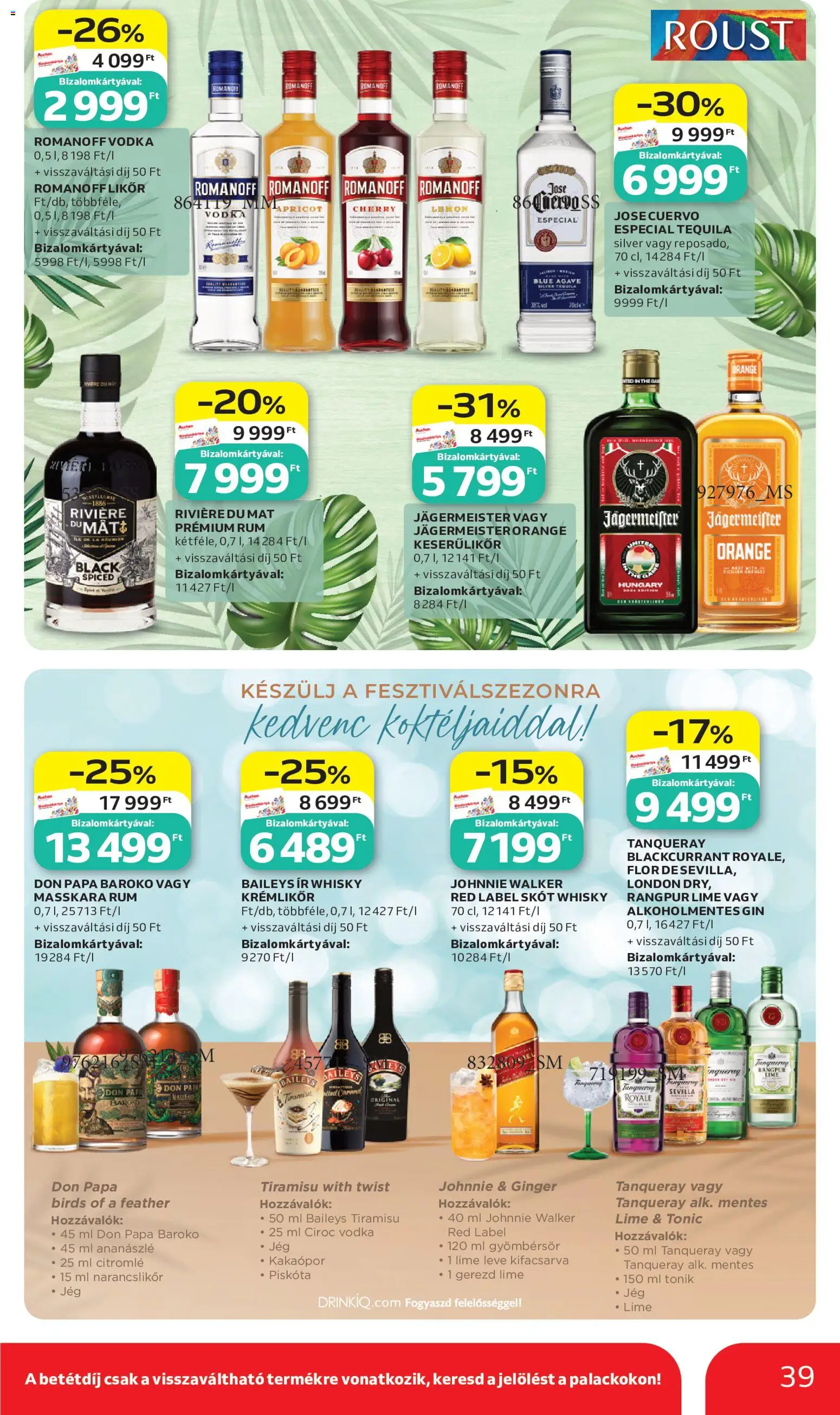 Auchan akciós ujság - amely érvényes a következő dátumtól: 2026.07.02. | Oldal: 39 | Termékek: Tonic, Krémlikőr, Tequila, Likőr