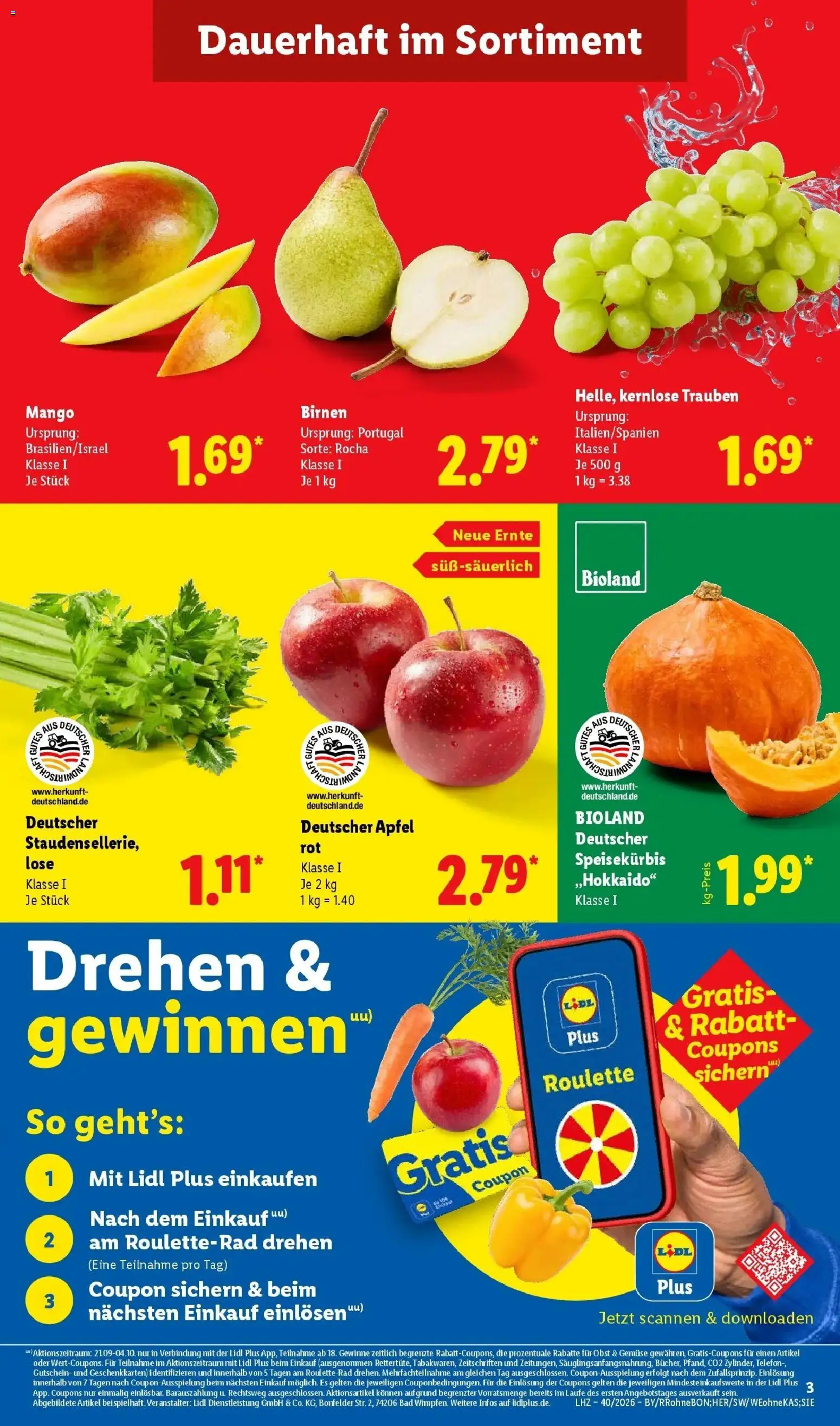 Lidl Prospekt Künzell (ab 28.09.2026) zum Blättern » Angebote | Seite: 3 | Produkte: Trauben, Bad, Äpfel, Telefon