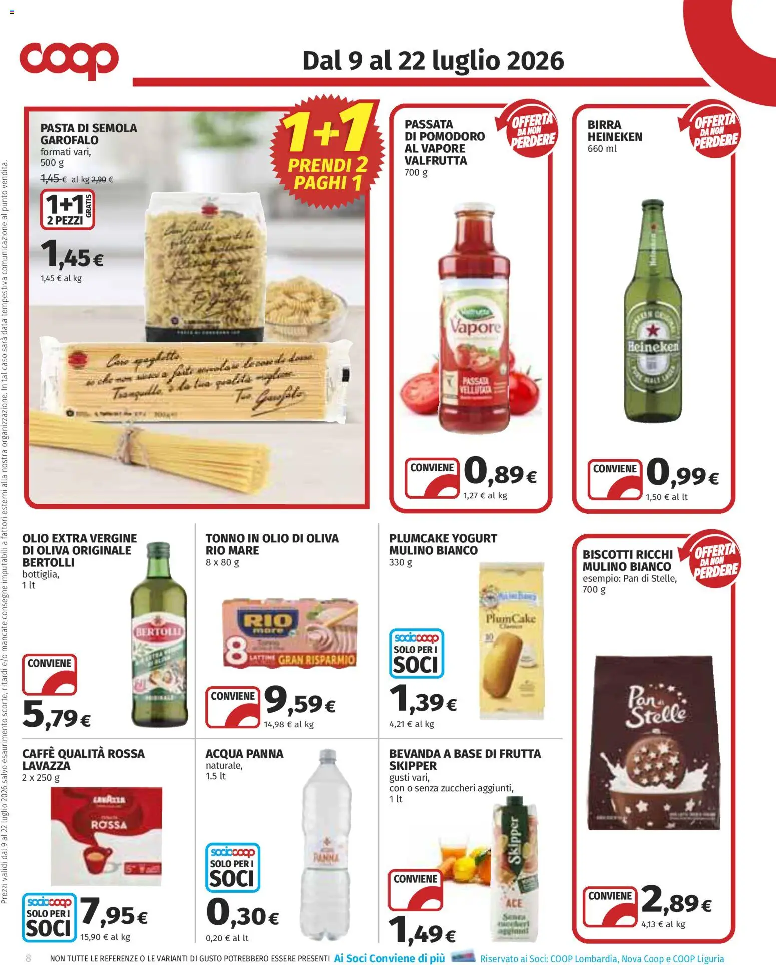 Volantino COOP del 09/07/2026 | Pagina: 8 | Prodotti: Yogurt, Birra, Acqua, Lavazza