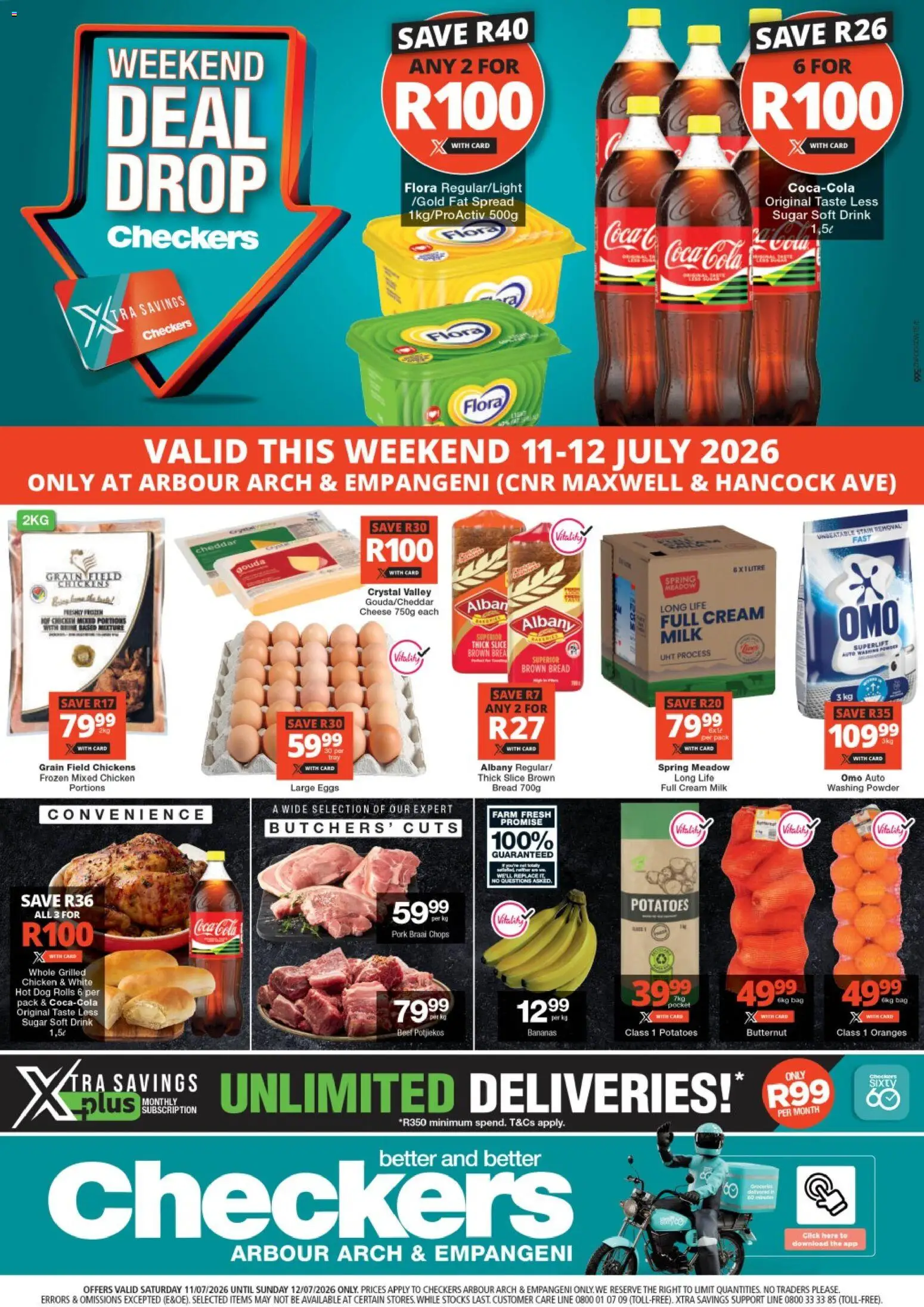 New Checkers catalogue – valid from 11/07/2026 | Page: 1 | Products: Arch, Milk, Cheese, Bananas