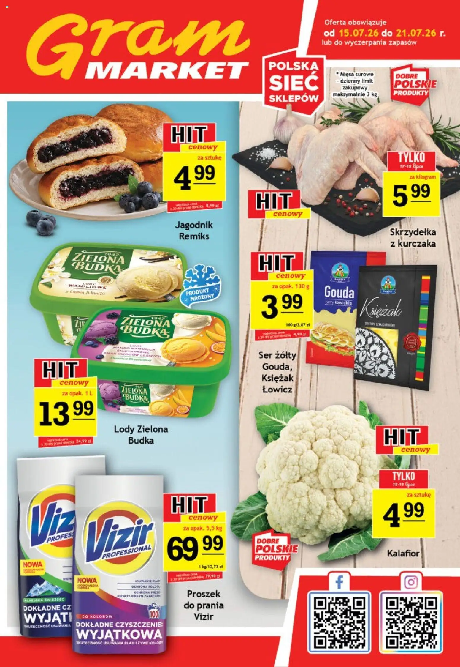 Gram Market gazetka od 15.07.2026 | Strona: 1 | Produkty: Ser żółty, Kalafior, Sery, Ser