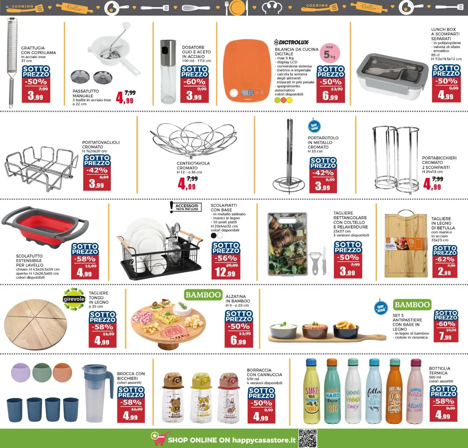 Volantino Happy Casa del 03.06.2026 | Pagina: 30 | Prodotti: Lavello, Tagliere, Bottiglia, Scolapiatti
