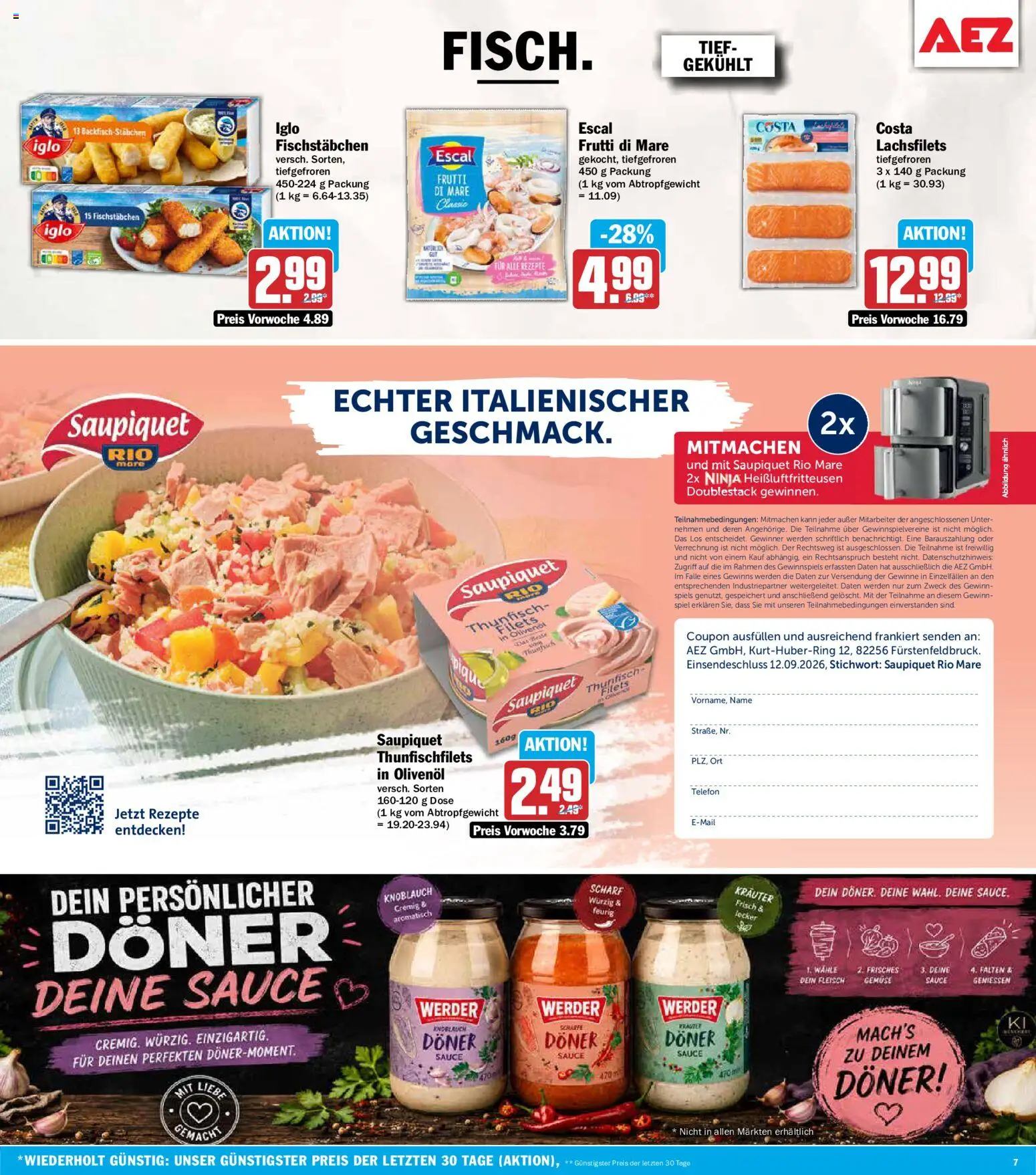 AEZ Prospekt – gültig ab 31.08.2026 | Seite: 7 | Produkte: Thunfisch, Olivenol, Gemüse, Fleisch