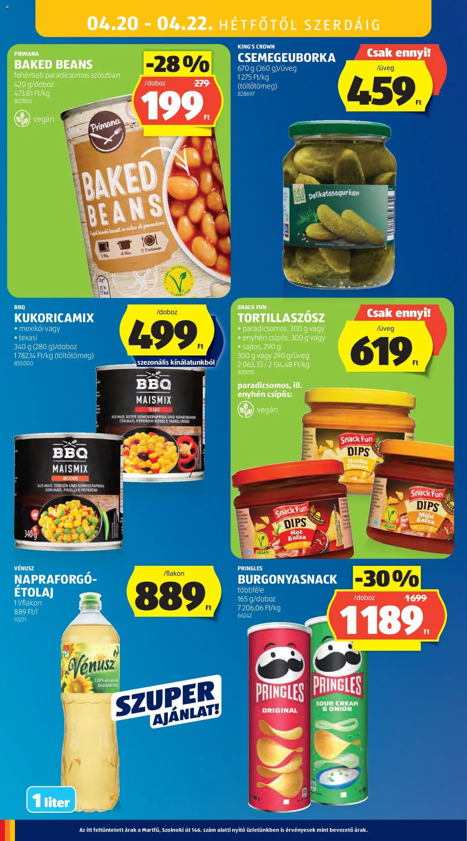 Aldi akciós ujság - amely érvényes a következő dátumtól: 16.04.2026 | Oldal: 40 | Termékek: Chips, Pringles, Étolaj, Tortilla