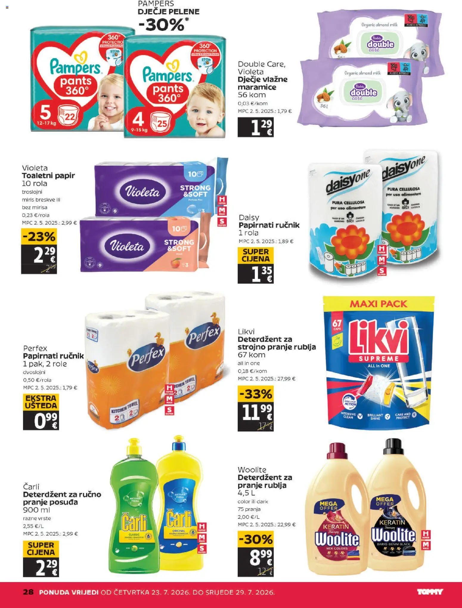 Tommy katalog | vrijedi od 23.07.2026 | Stranica: 28 | Proizvodi: Deterdžent, Ručnik, Pampers, Violeta